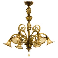 Beautiful Murano Amber Glass 6 arms Chandelier, 1970s