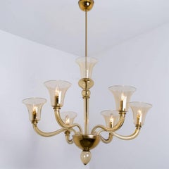 Beautiful Murano Amber Glass 6 Arms Chandelier with Brass Rod