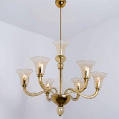 Beautiful Murano Amber Glass 6 Arms Chandelier with Brass Rod
