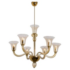 Beautiful Murano Amber Glass 6 Arms Chandelier with Brass Rod