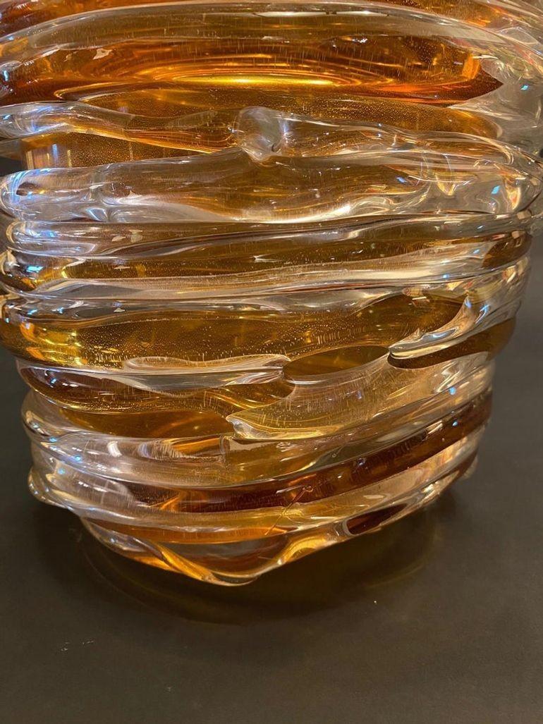 Glass Beautiful Murano Amber Vase Signed by Pino Signoretto, 1970s For Sale