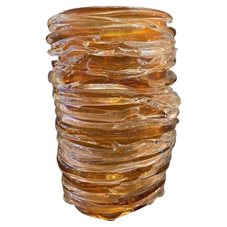 Beautiful Murano Amber Vase Signed by Pino Signoretto, 1970s For Sale
