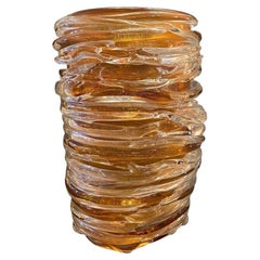 Vintage Beautiful Murano Amber Vase Signed by Pino Signoretto, 1970s