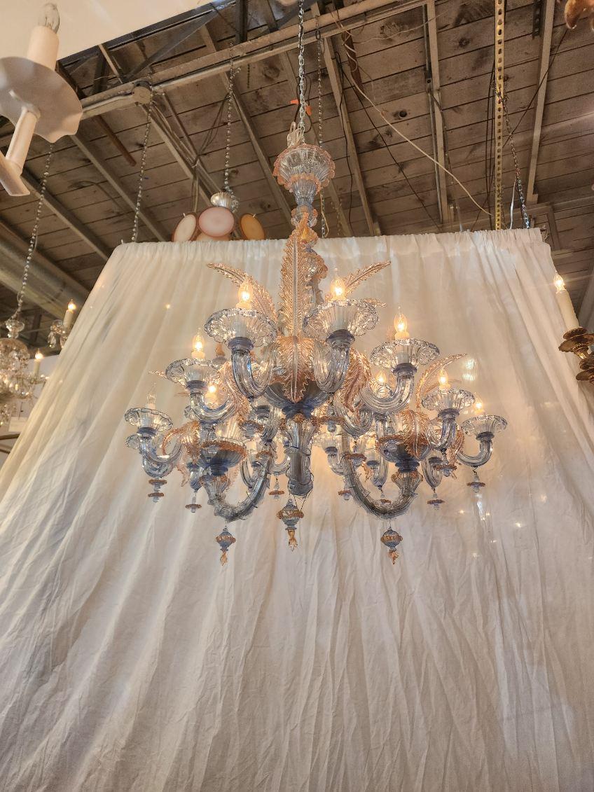 Beautiful Pink and Blue Murano Chandeliers unique with 3 arm chandelier with 6 lights on ea. arm US wired and Certified 