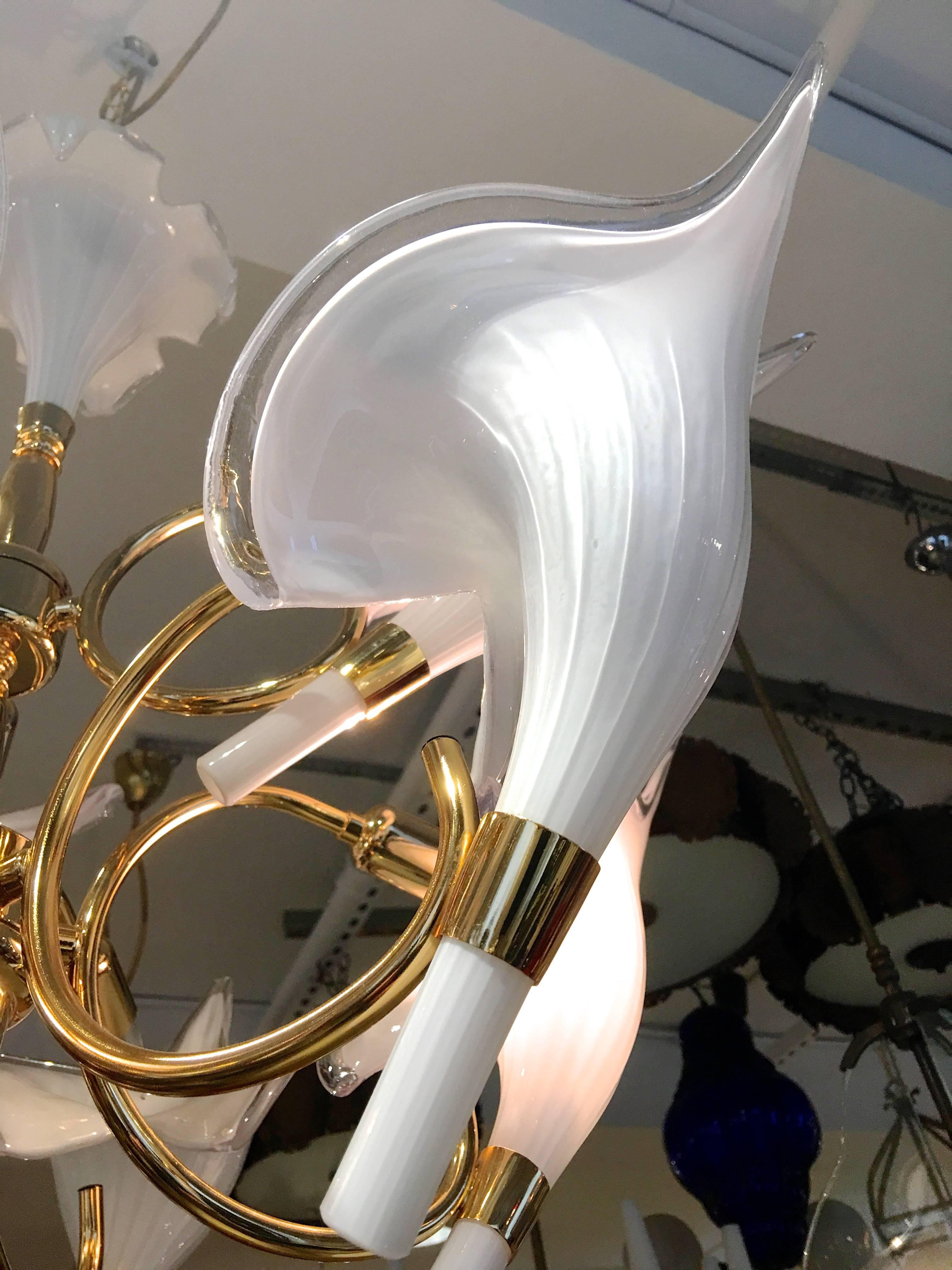 Italian Beautiful Murano Calla Lily Chandelier by Franco Luce For Sale