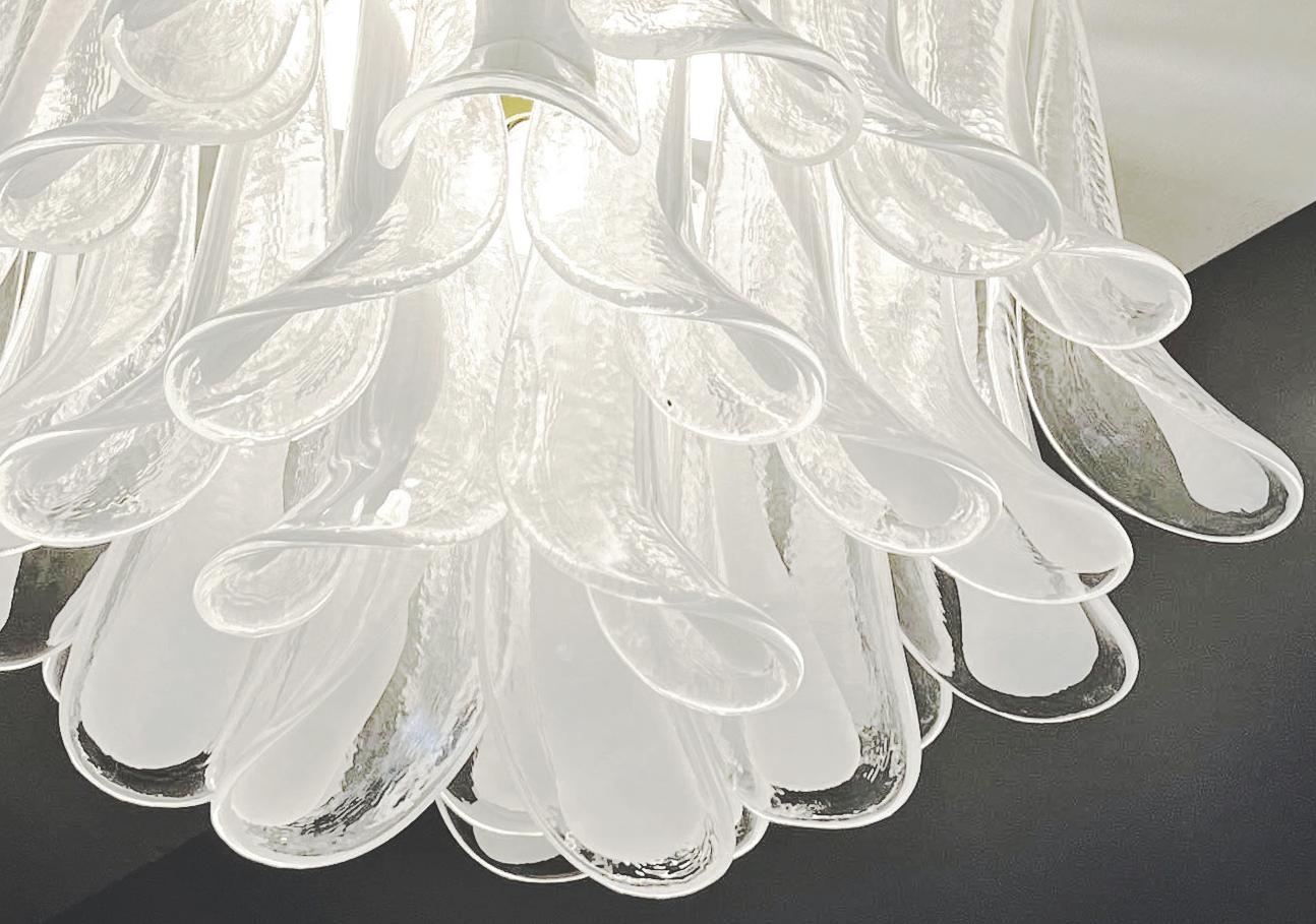 20th Century Beautiful Murano ceiling lamp - 32 lattimo and clear glass petals For Sale