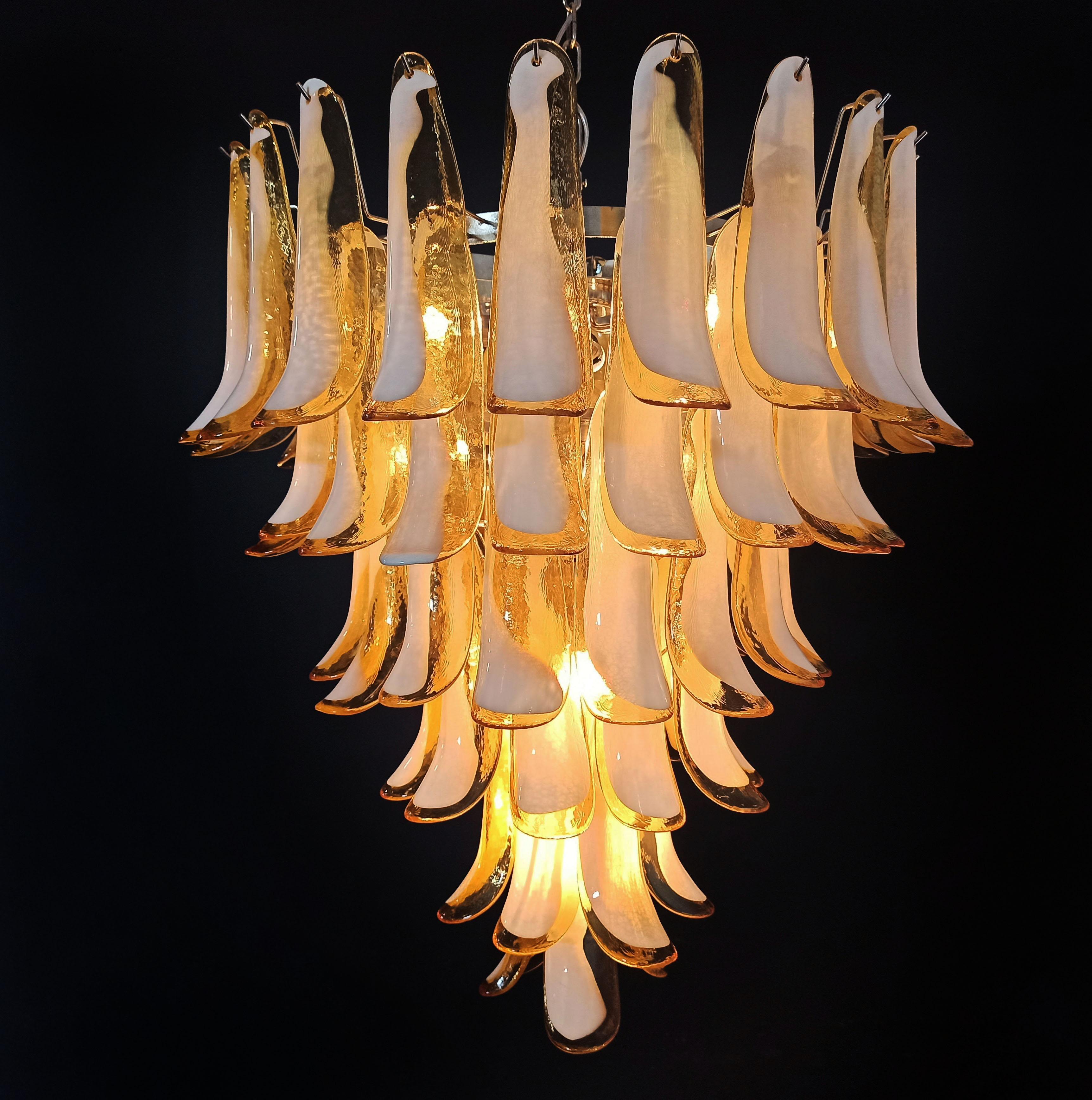 Beautiful Murano chandelier in the manner of Mazzega - 75 CARAMEL glass petals For Sale 5