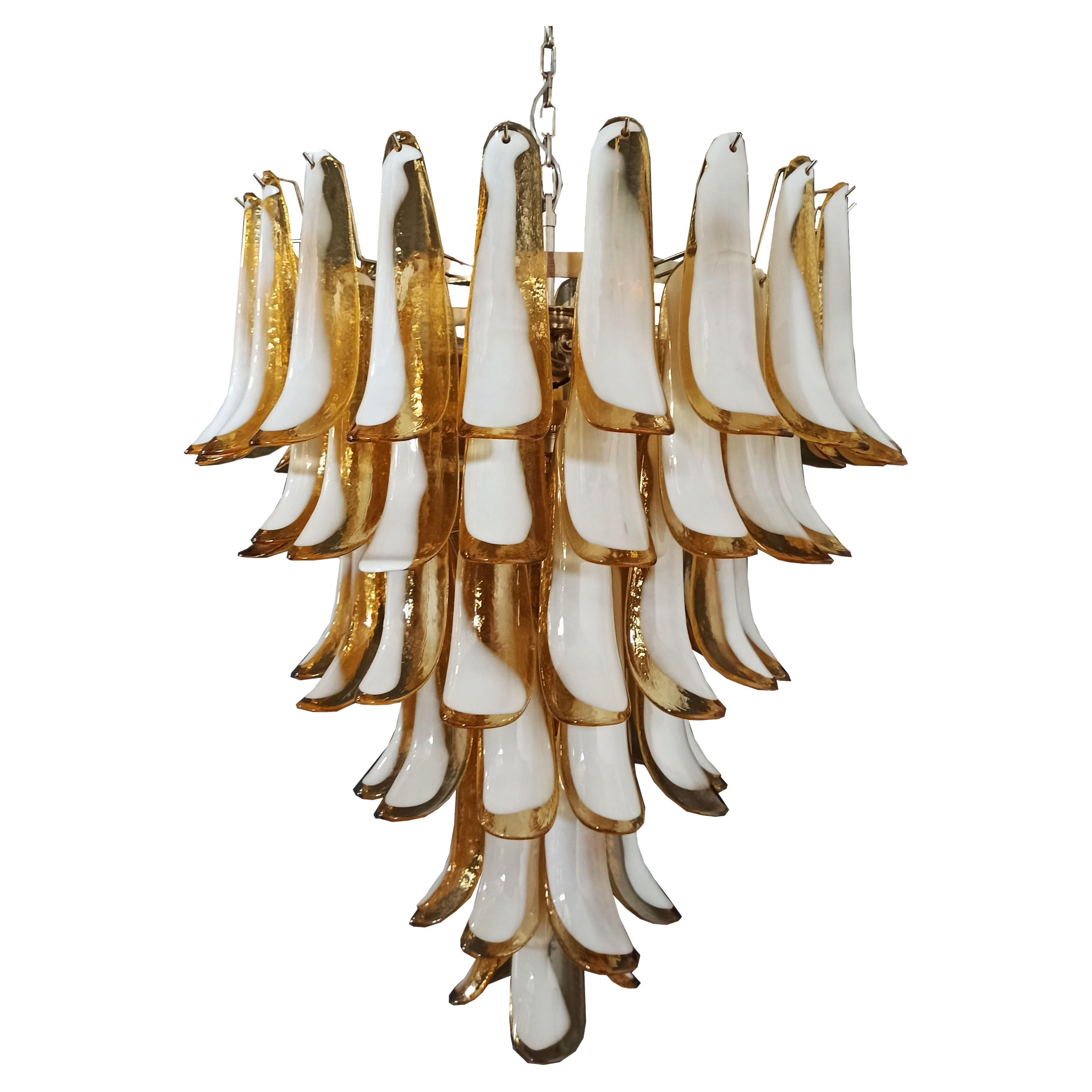 Beautiful Murano chandelier in the manner of Mazzega - 75 CARAMEL glass petals For Sale