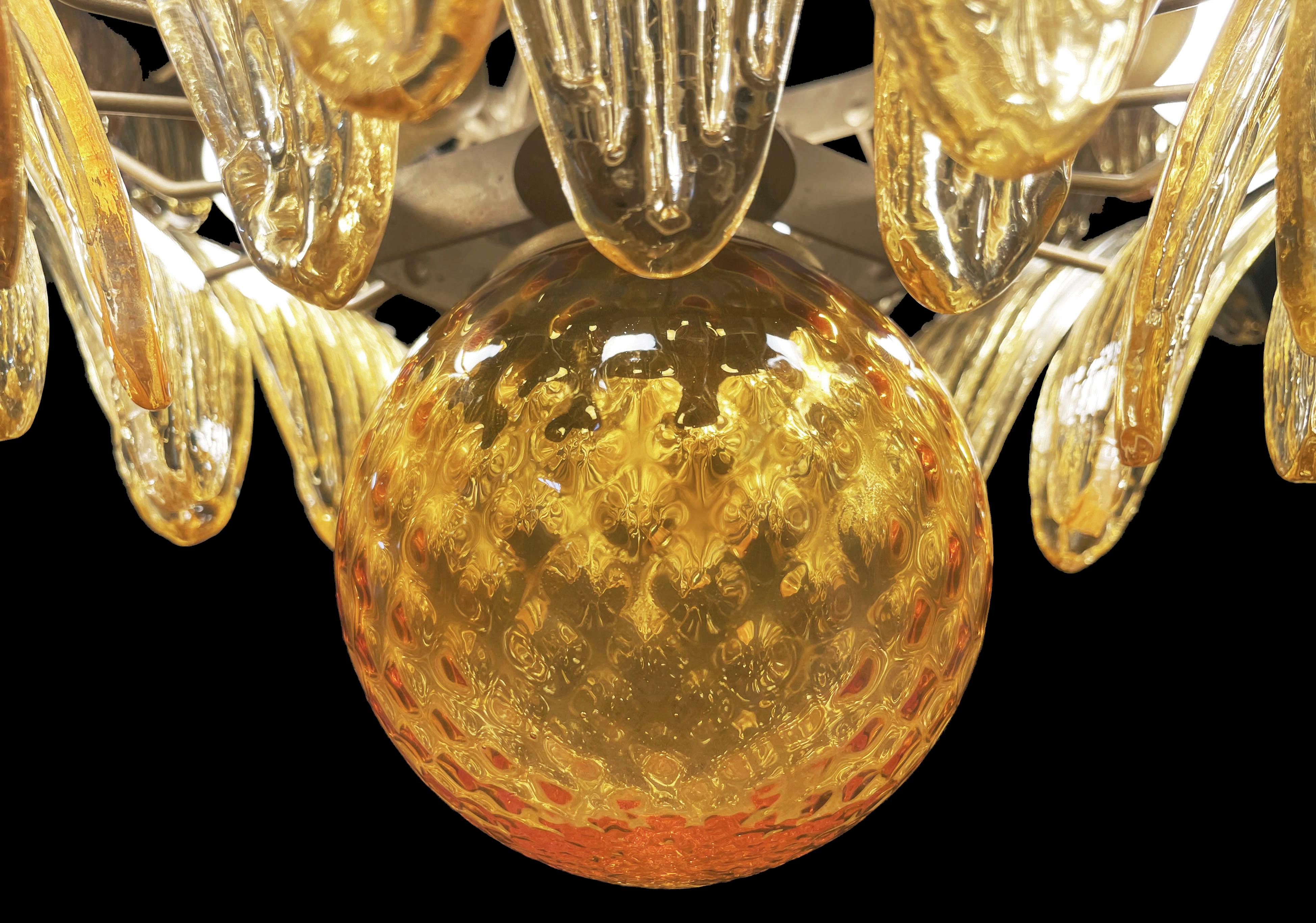 Beautiful Murano Chandelier Original Palmette, amber glasses For Sale 4
