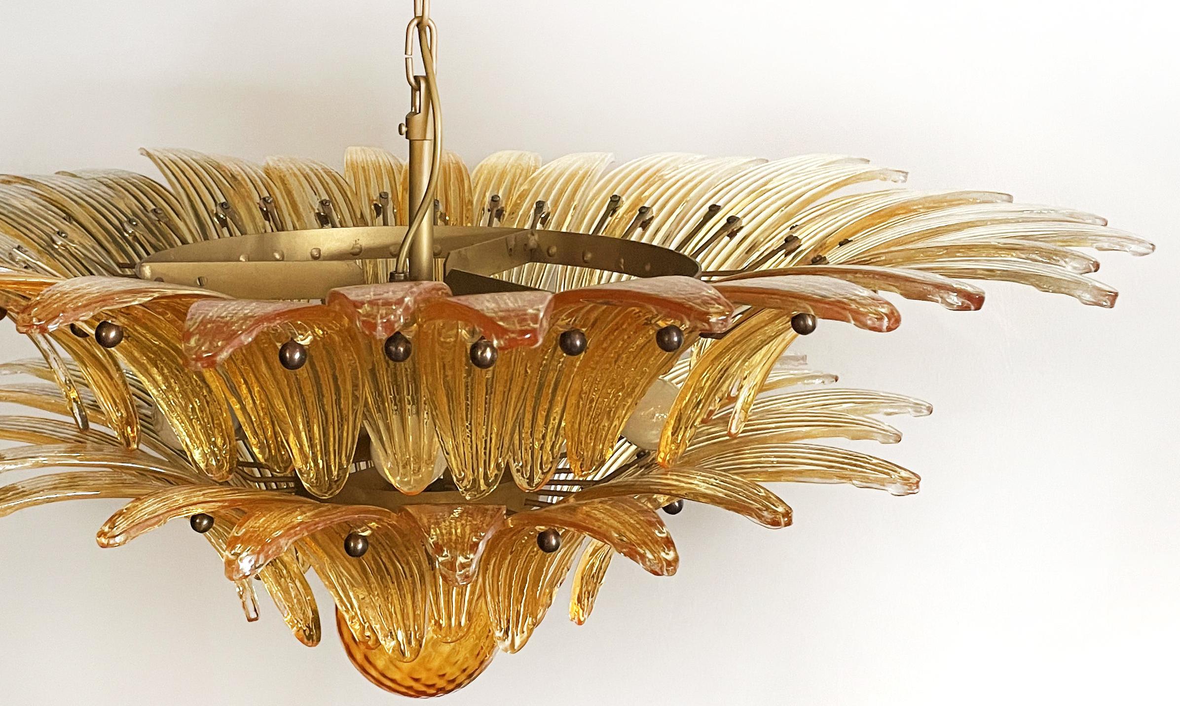 Beautiful Murano Chandelier Original Palmette, amber glasses For Sale 8