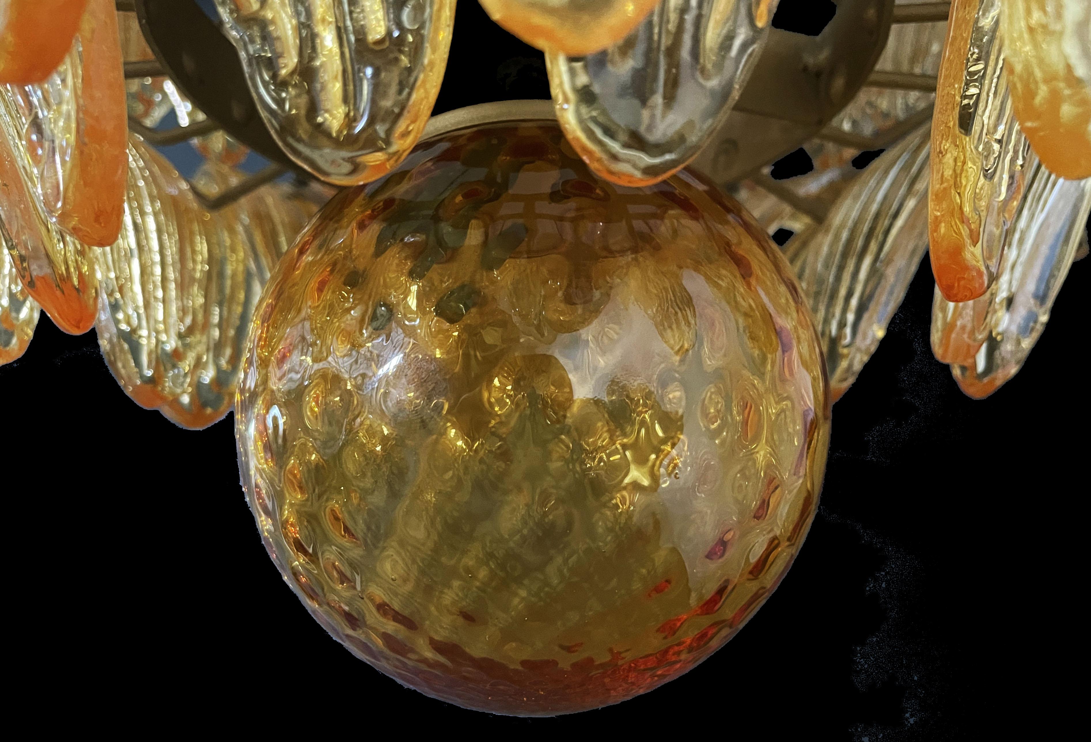 Beautiful Murano Chandelier Original Palmette, amber glasses In Good Condition For Sale In Budapest, HU