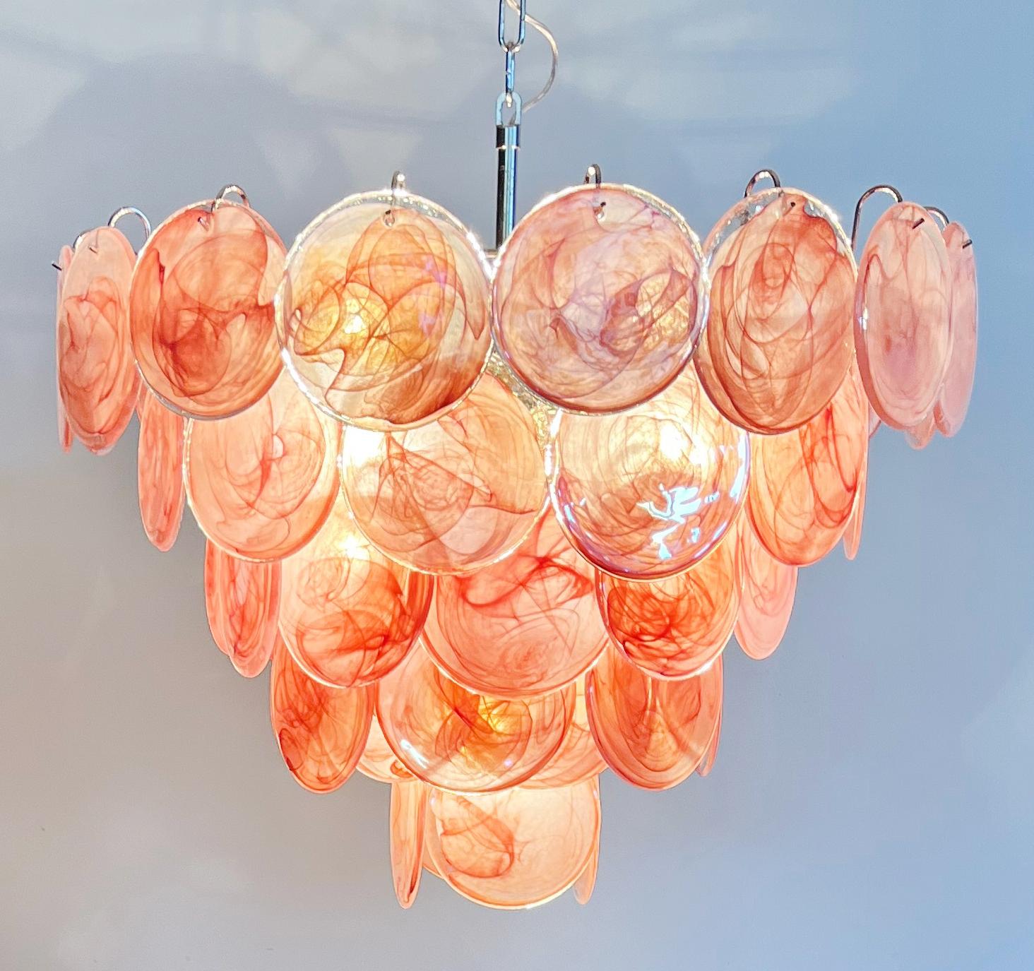 Beautiful Murano Chandelier space age - 57 PINK alabaster iridescent glasses For Sale 3