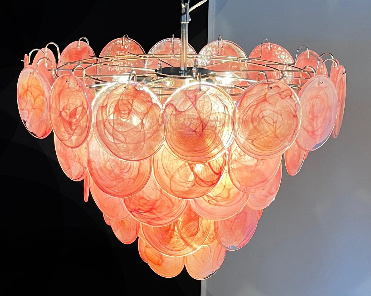 Beautiful Murano Chandelier space age - 57 PINK alabaster iridescent glasses For Sale 4