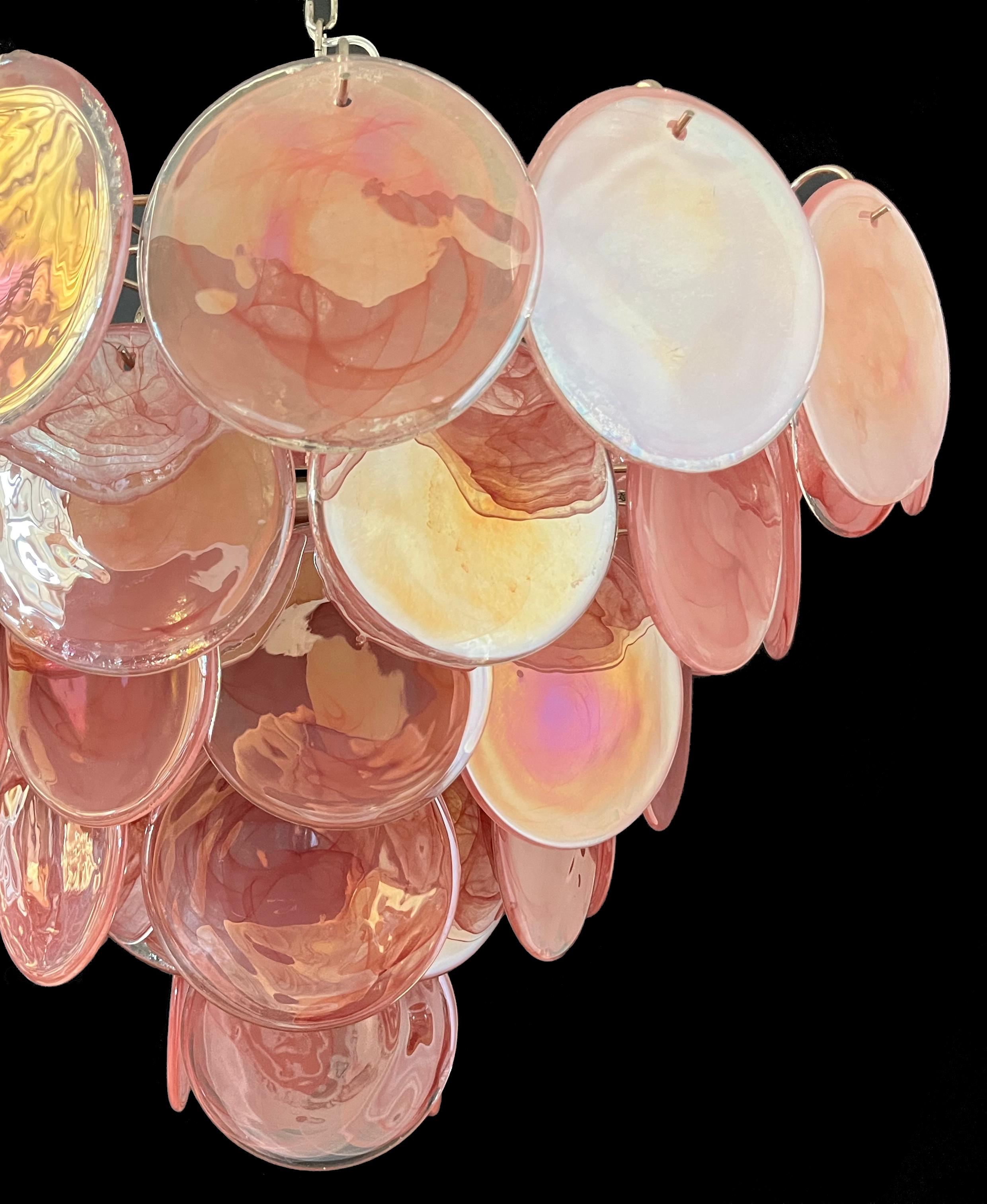 Beautiful Murano Chandelier space age - 57 PINK alabaster iridescent glasses For Sale 5