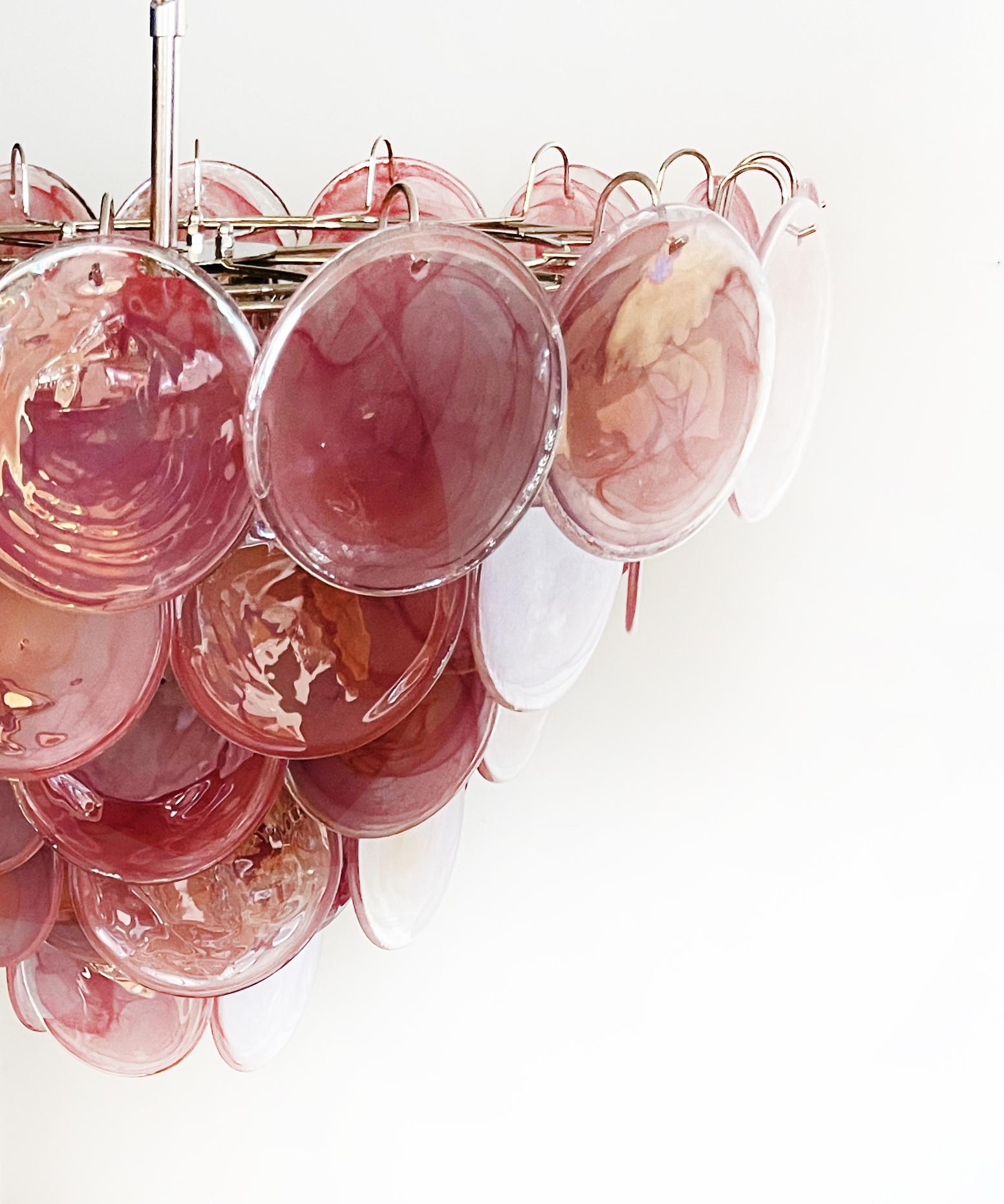 Beautiful Murano Chandelier space age - 57 PINK alabaster iridescent glasses For Sale 6