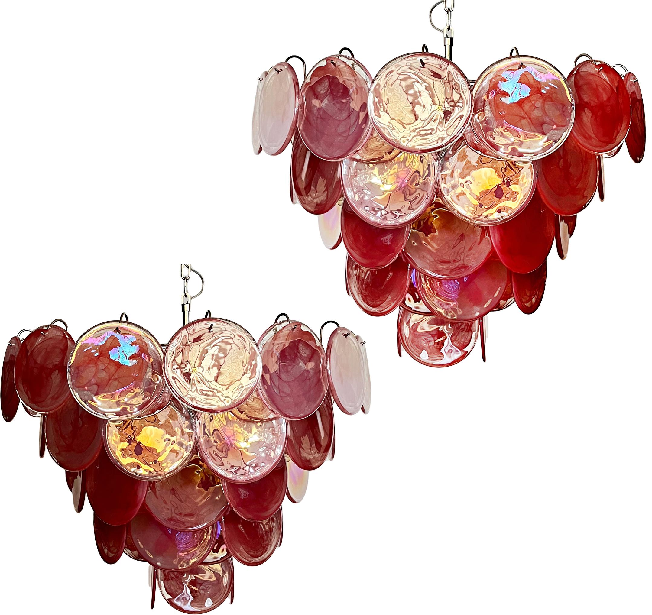 Beautiful Murano Chandelier space age - 57 PINK alabaster iridescent glasses For Sale 7