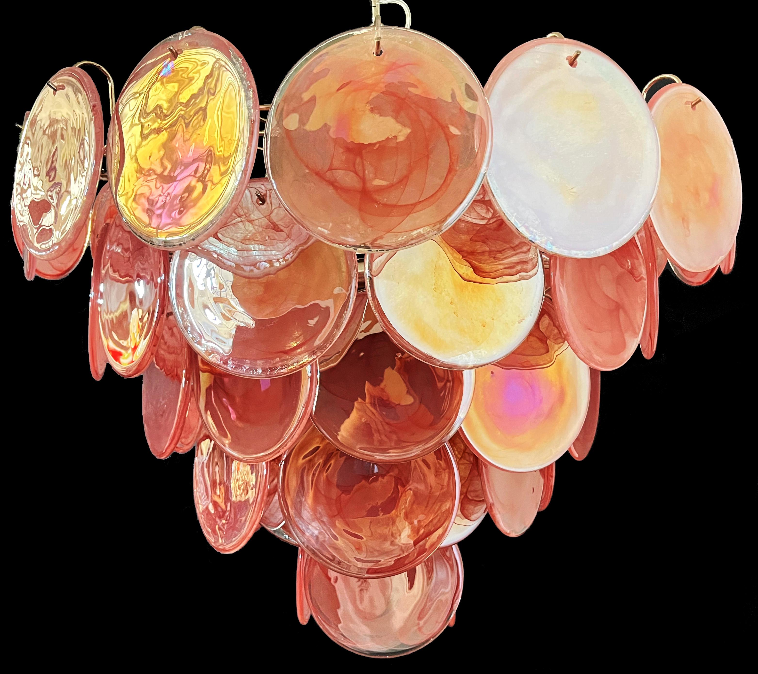 Beautiful Murano Chandelier space age - 57 PINK alabaster iridescent glasses In Good Condition For Sale In Budapest, HU