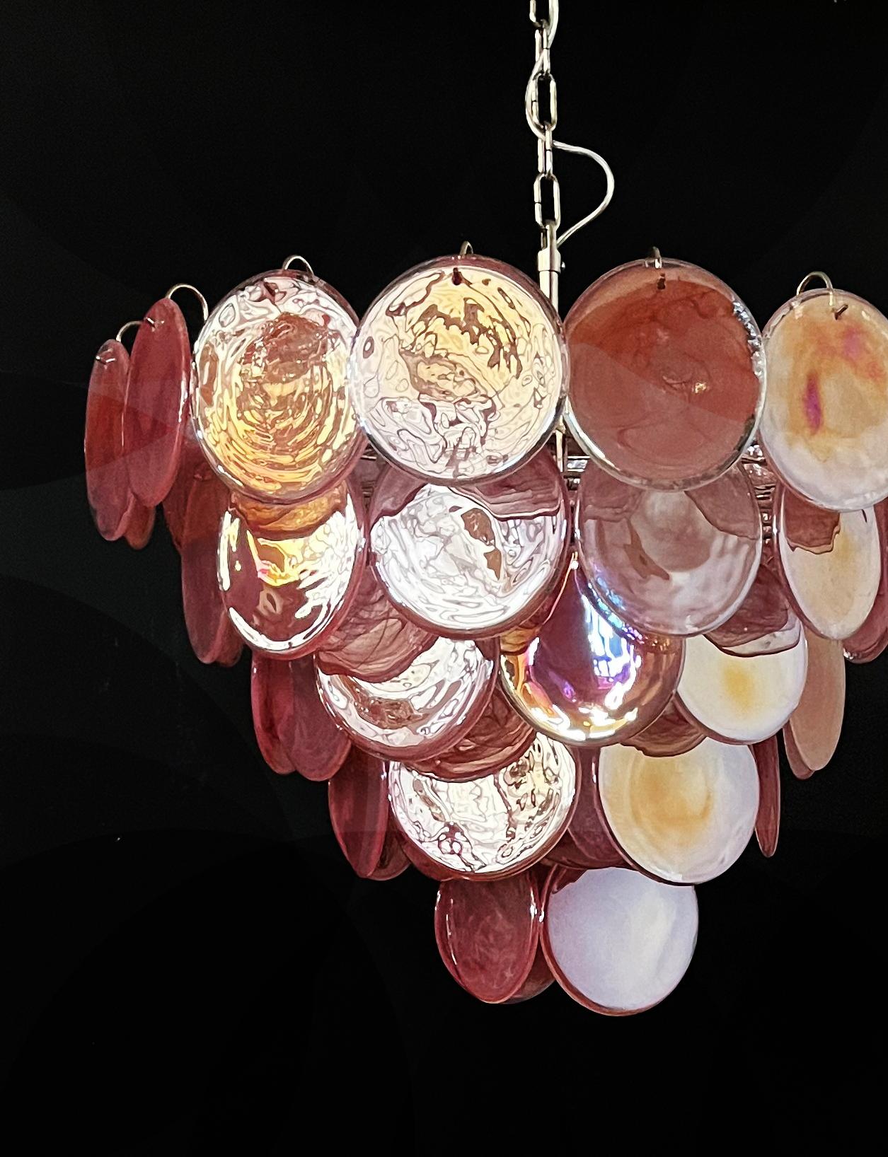 Art Glass Beautiful Murano Chandelier space age - 57 PINK alabaster iridescent glasses For Sale