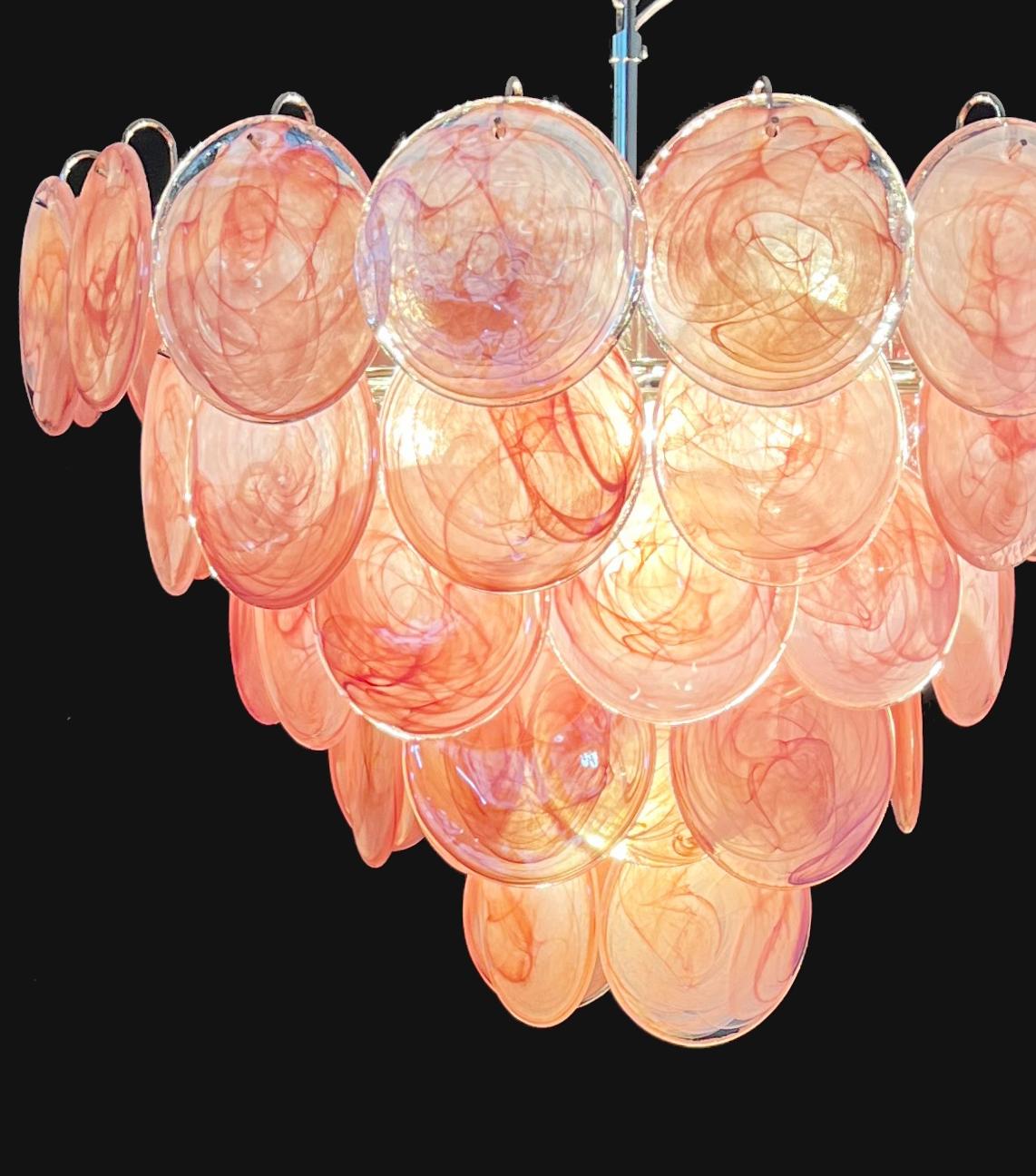 Beautiful Murano Chandelier space age - 57 PINK alabaster iridescent glasses For Sale 2