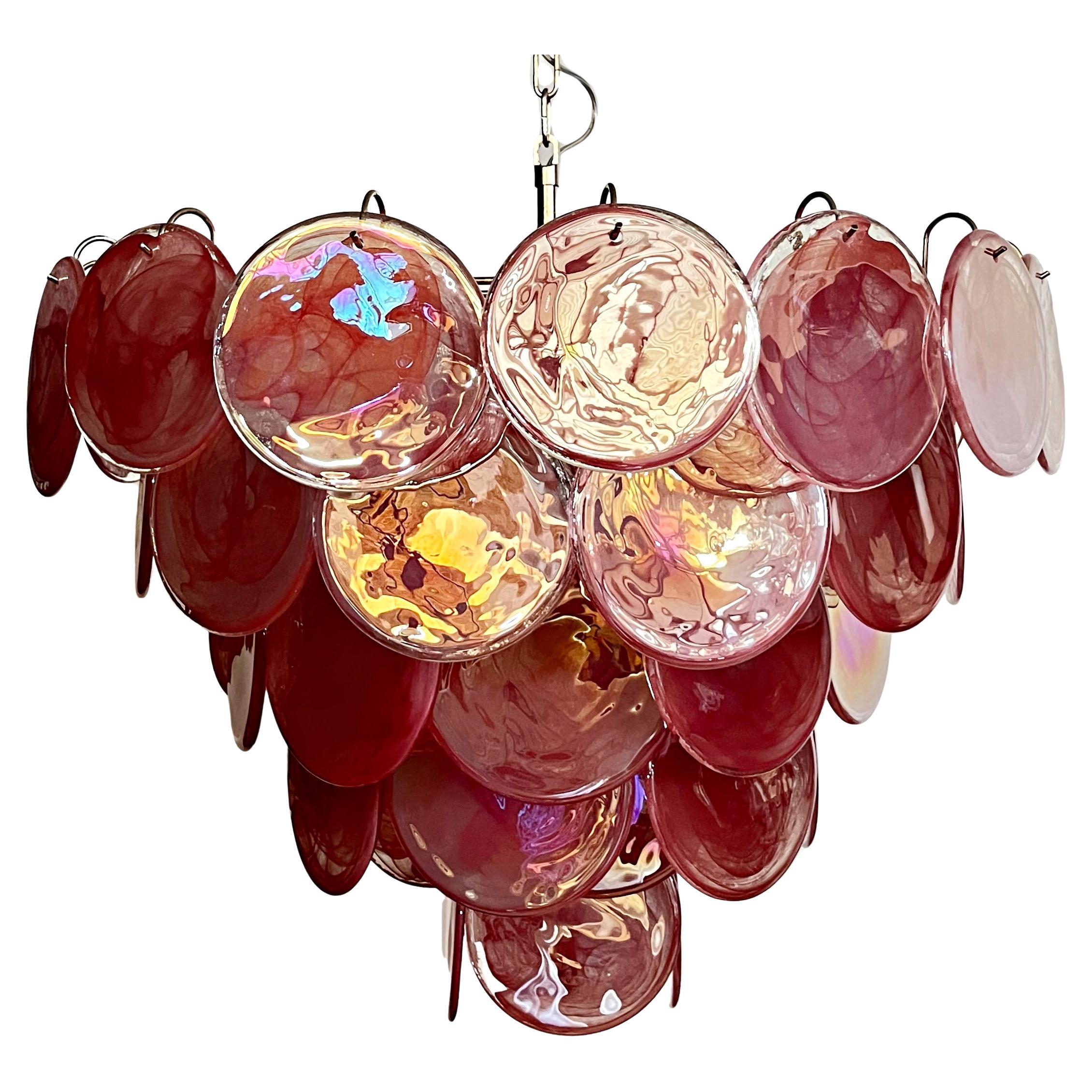 Beautiful Murano Chandelier space age - 57 PINK alabaster iridescent glasses For Sale