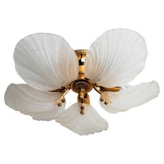 Beautiful Murano Glass and Brass five Leaves Chandelier, 1970s