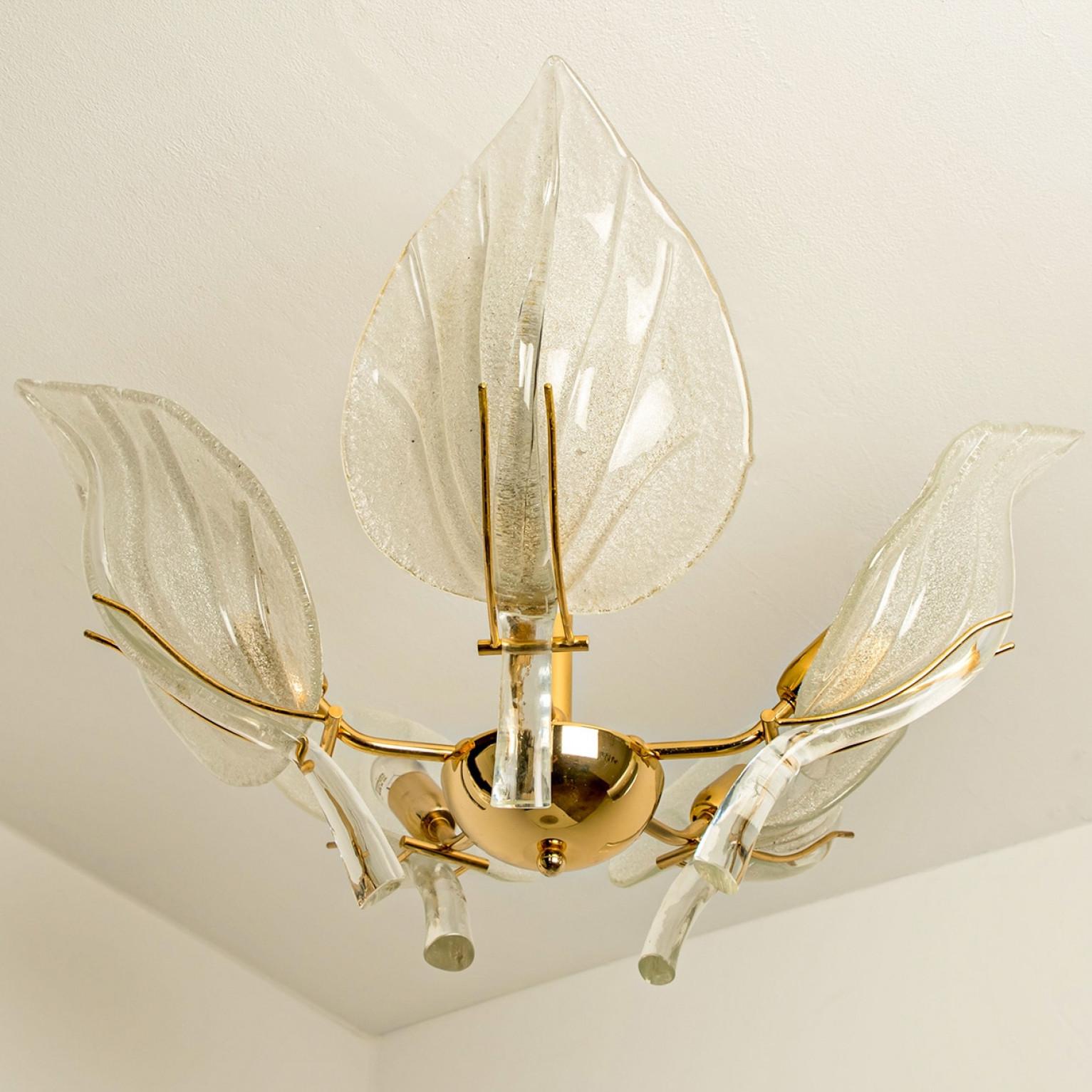 Beautiful Murano Glass and Brass Leaves Chandelier, 1960s in vendita 2