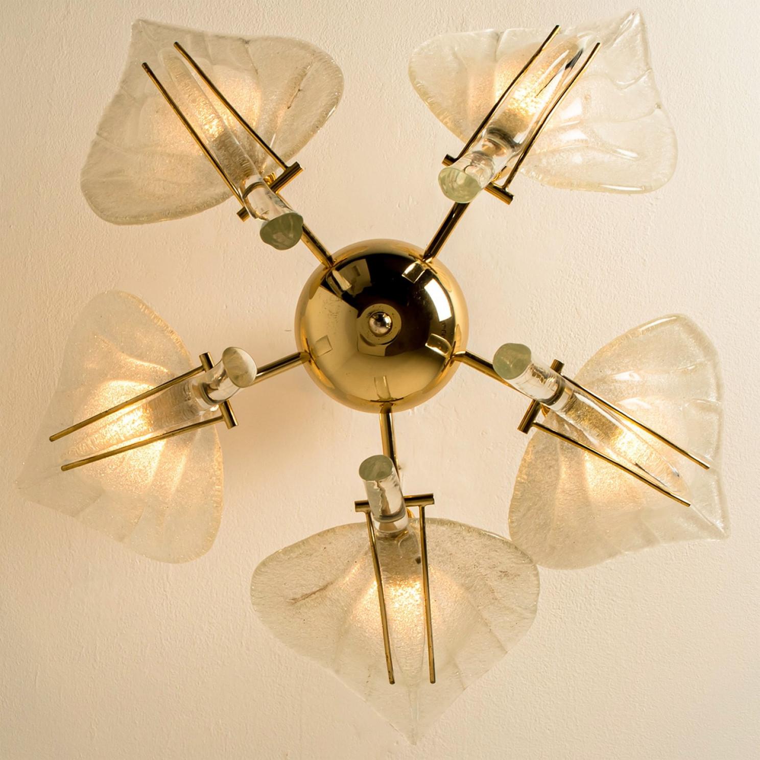 Beautiful Murano Glass and Brass Leaves Chandelier, 1960s in vendita 3