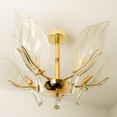Beautiful Murano Glass and Brass Leaves Chandelier, 1960s