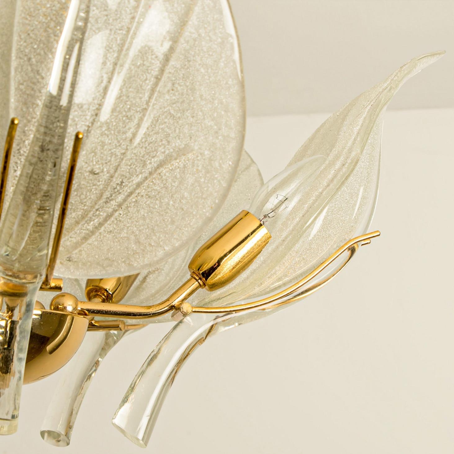 Beautiful Murano Glass and Brass Leaves Chandelier, 1960s in vendita 1