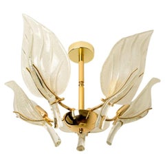Beautiful Murano Glass and Brass Leaves Chandelier, 1960s