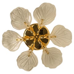 Beautiful Murano Glass and Brass six Leaves Chandelier, 1960s