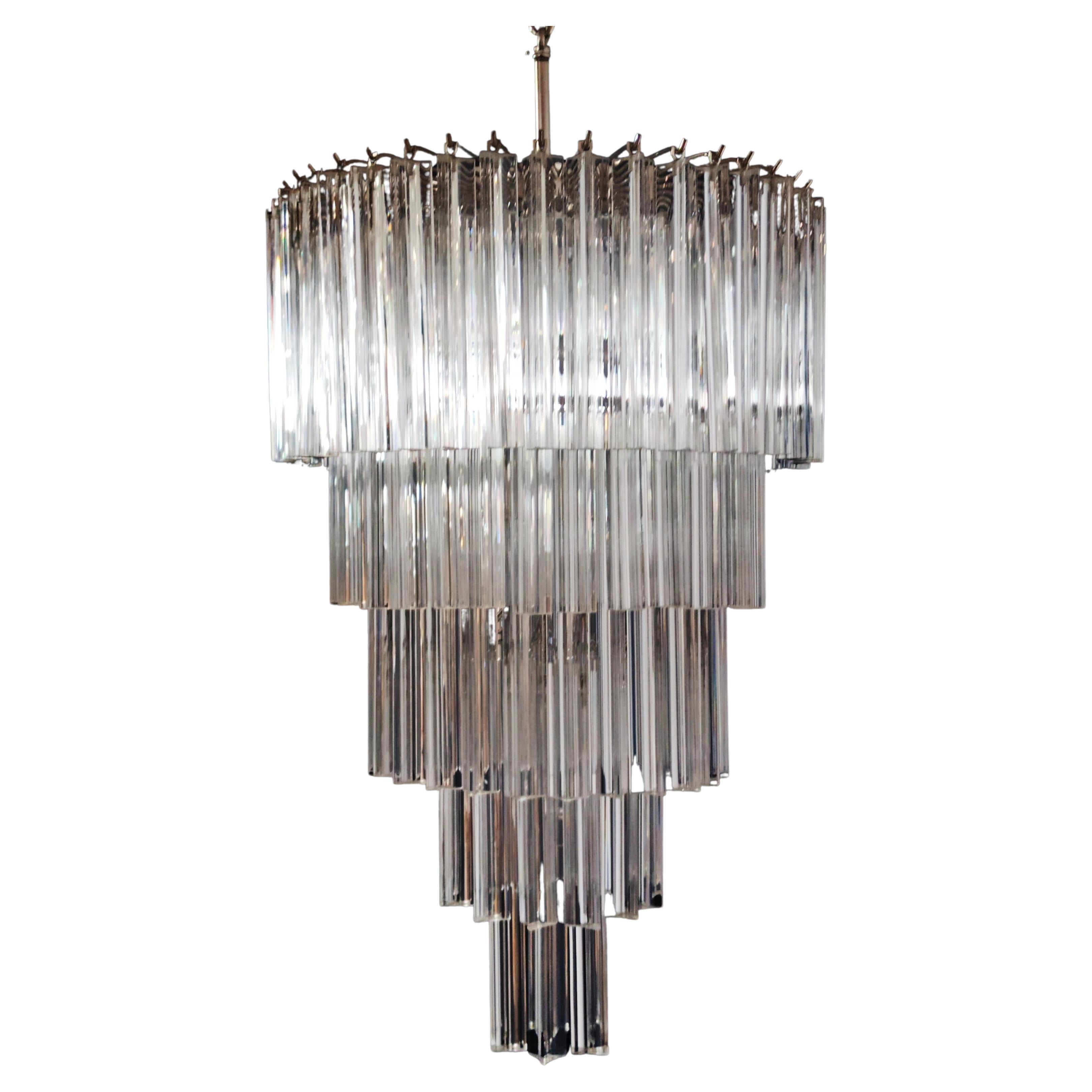 Beautiful Murano glass chandelier - 111 transparent triedri For Sale