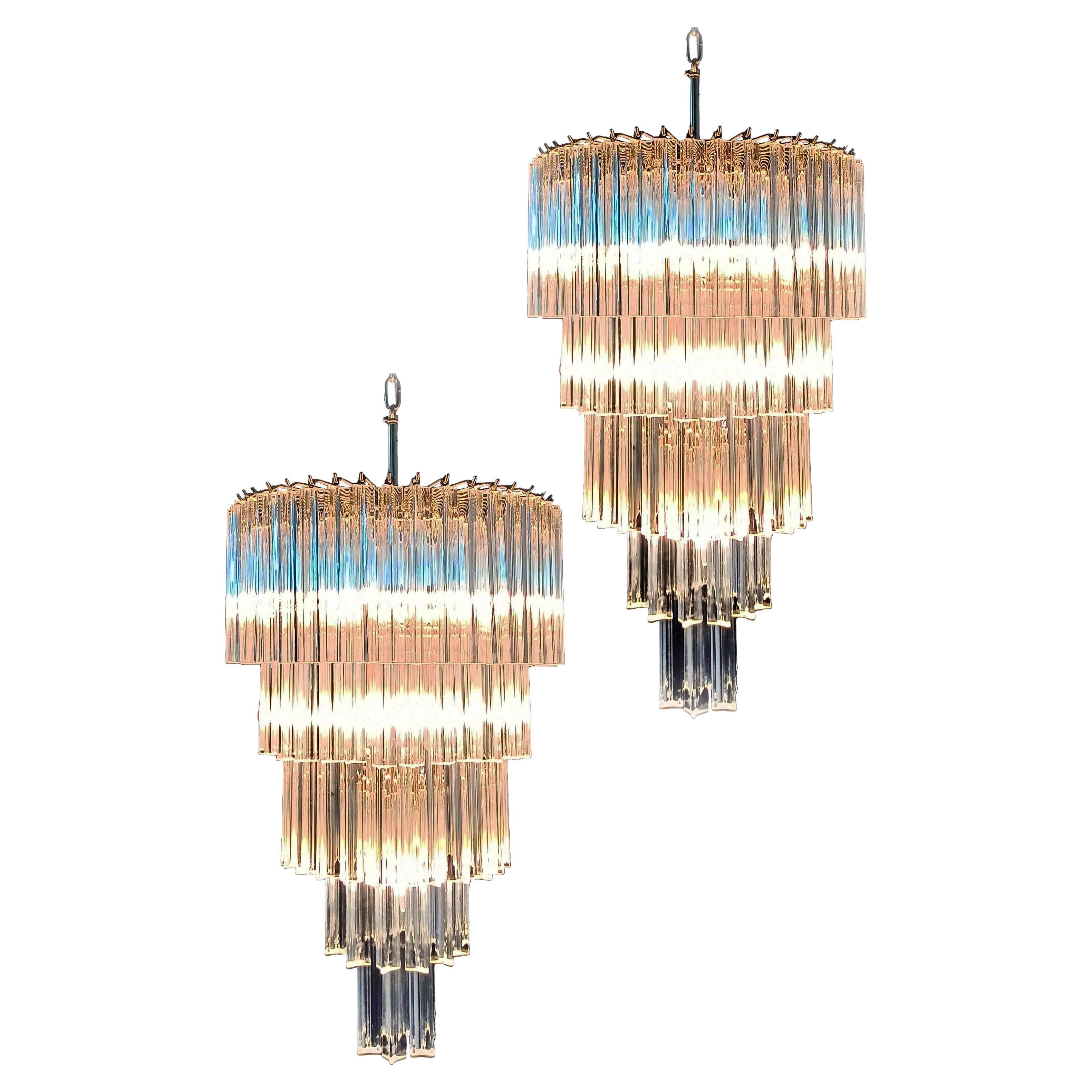 Beautiful Murano glass chandeliers - 111 transparent triedri For Sale