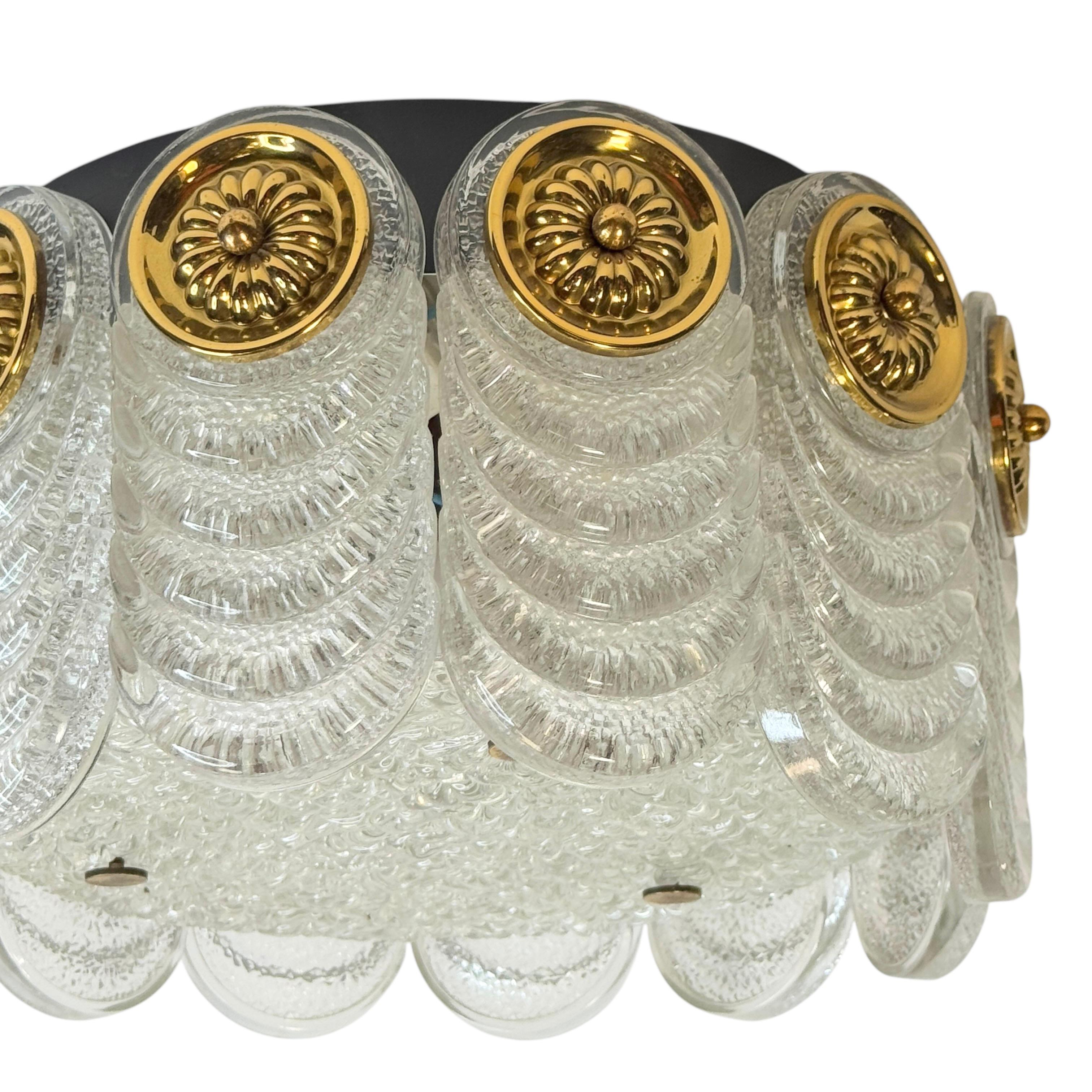 Preciosa lámpara empotrada de cristal de Murano de Kaiser Leuchten, Vintage alemán, años 60 mediados del siglo XX en venta