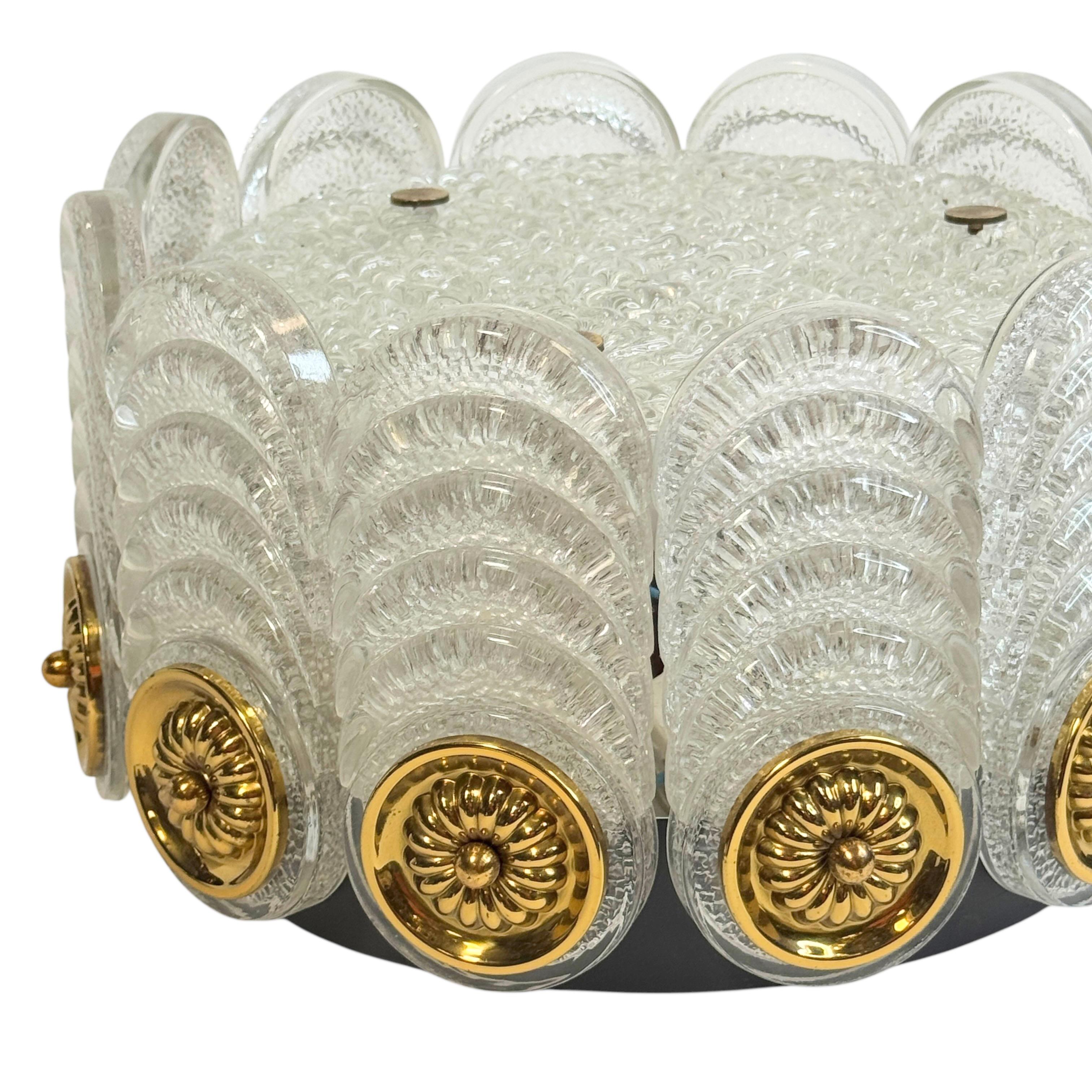 Preciosa lámpara empotrada de cristal de Murano de Kaiser Leuchten, Vintage alemán, años 60 Metal en venta