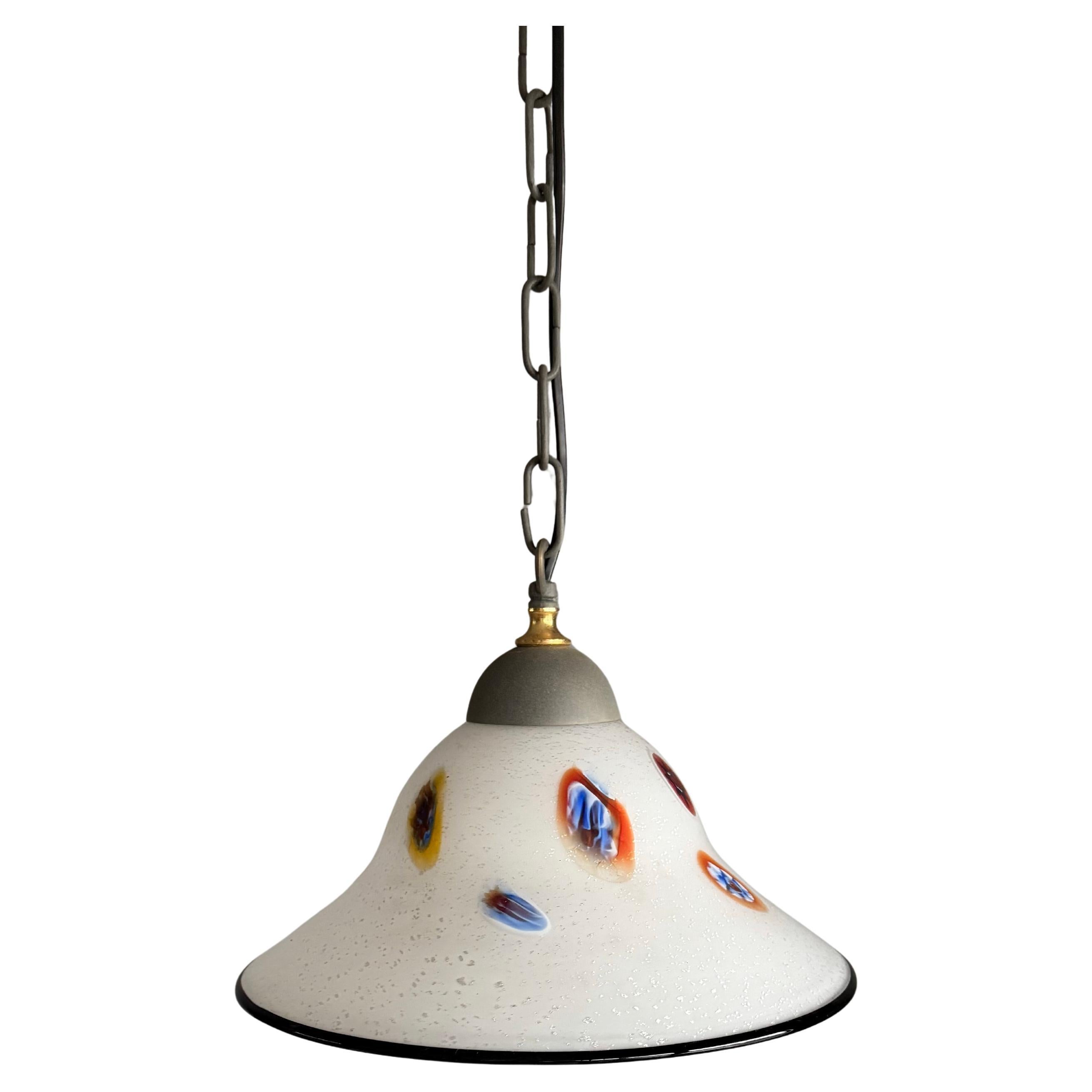 Beautiful Murano Glass Pendant with Colorful Murrine, Vintage Italian Lighting