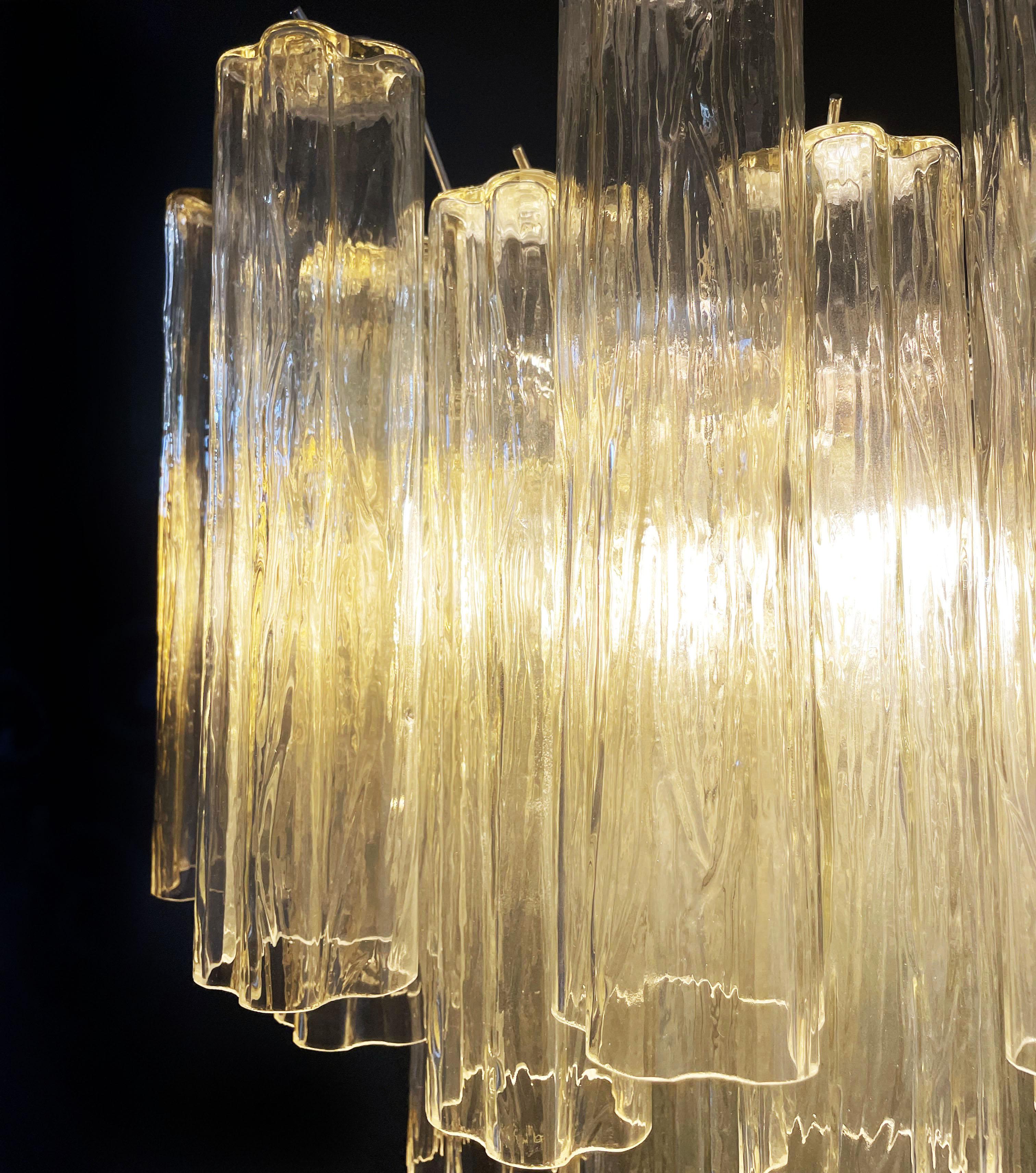 Galvanized Beautiful Murano Glass Tube Chandelier - 36 clear amber glass tube For Sale