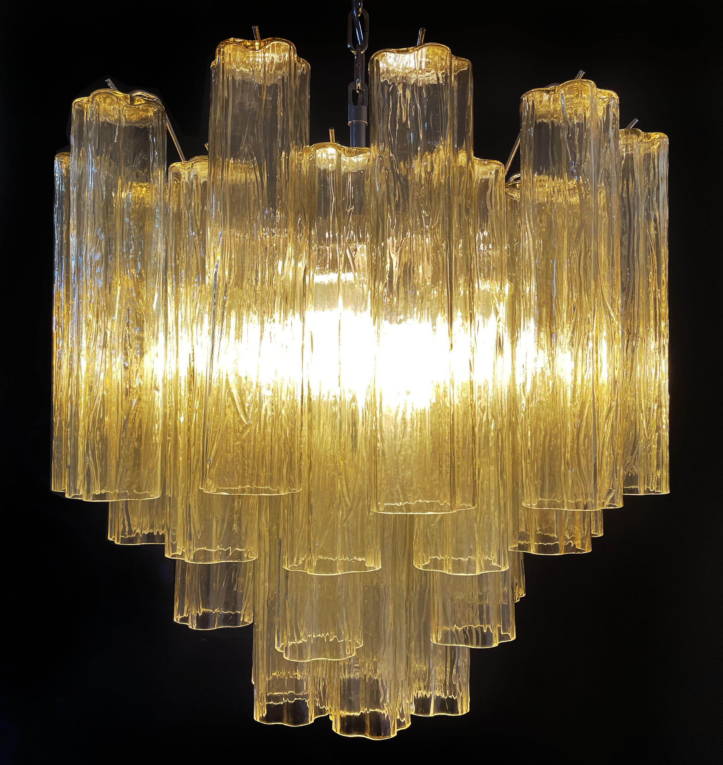 Beautiful Murano Glass Tube Chandelier - 36 clear amber glass tube For Sale 1