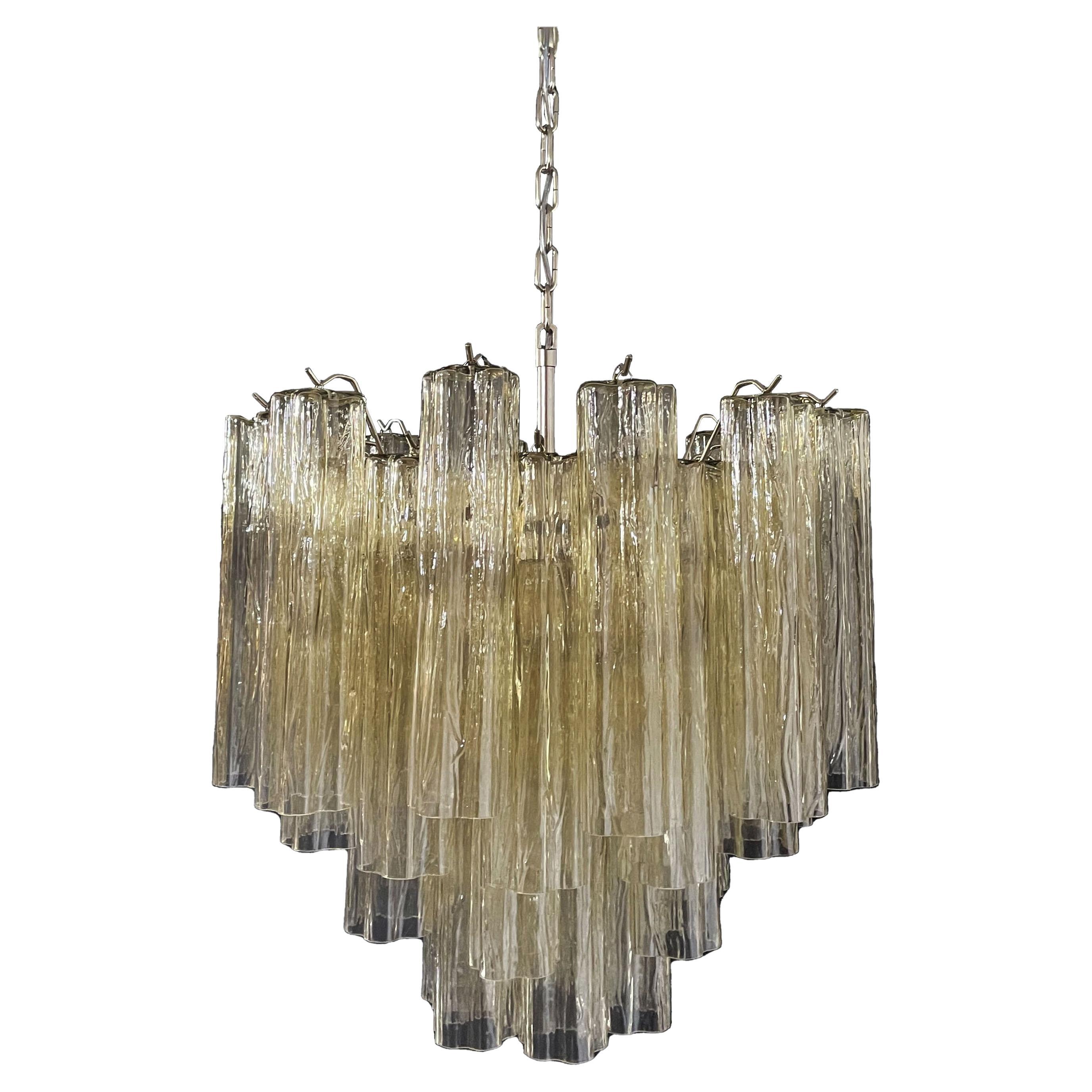 Beautiful Murano Glass Tube Chandelier - 36 clear amber glass tube For Sale