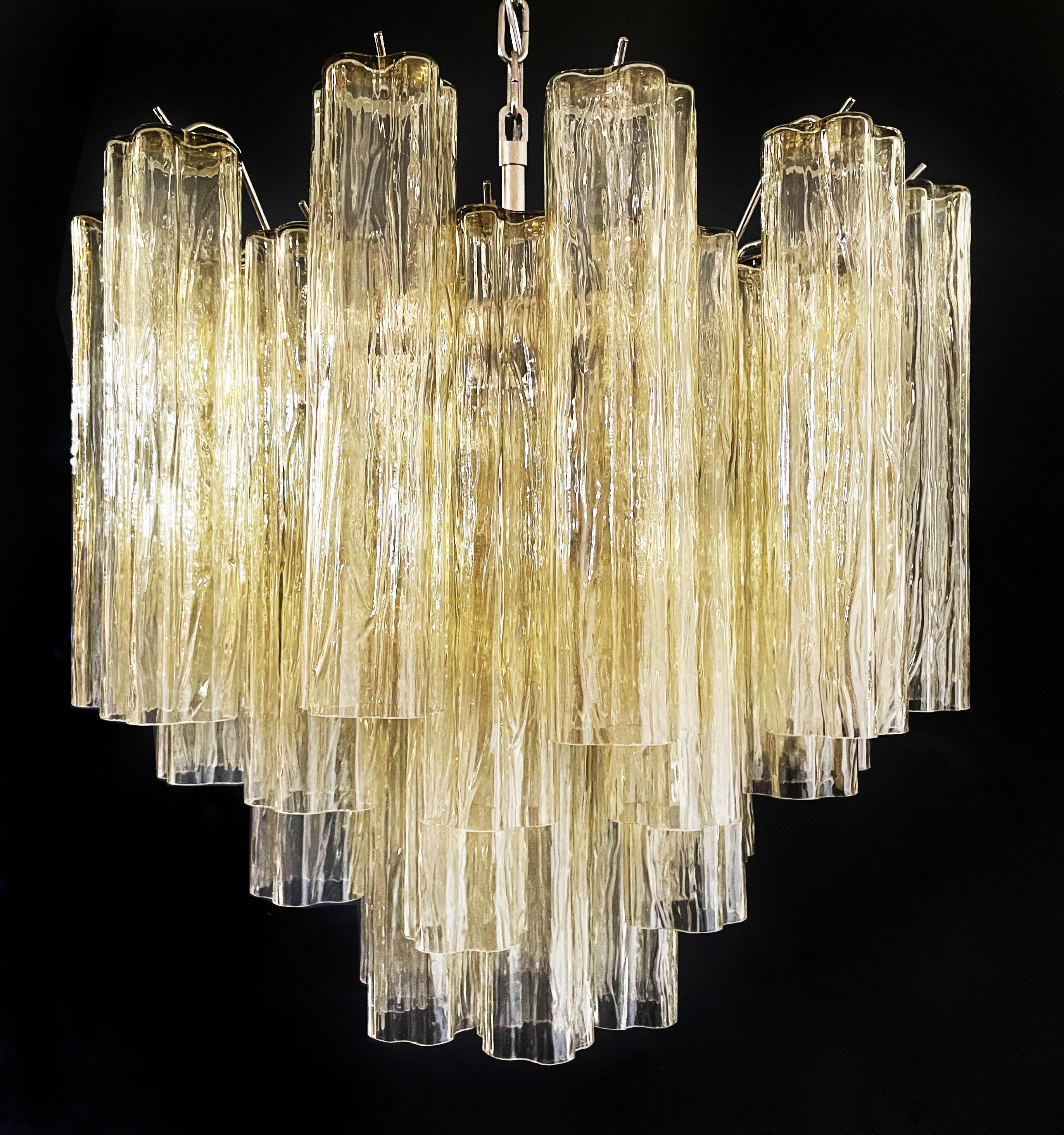 Galvanized Beautiful Murano Glass Tube Chandeliers - 36 clear amber glass tube For Sale