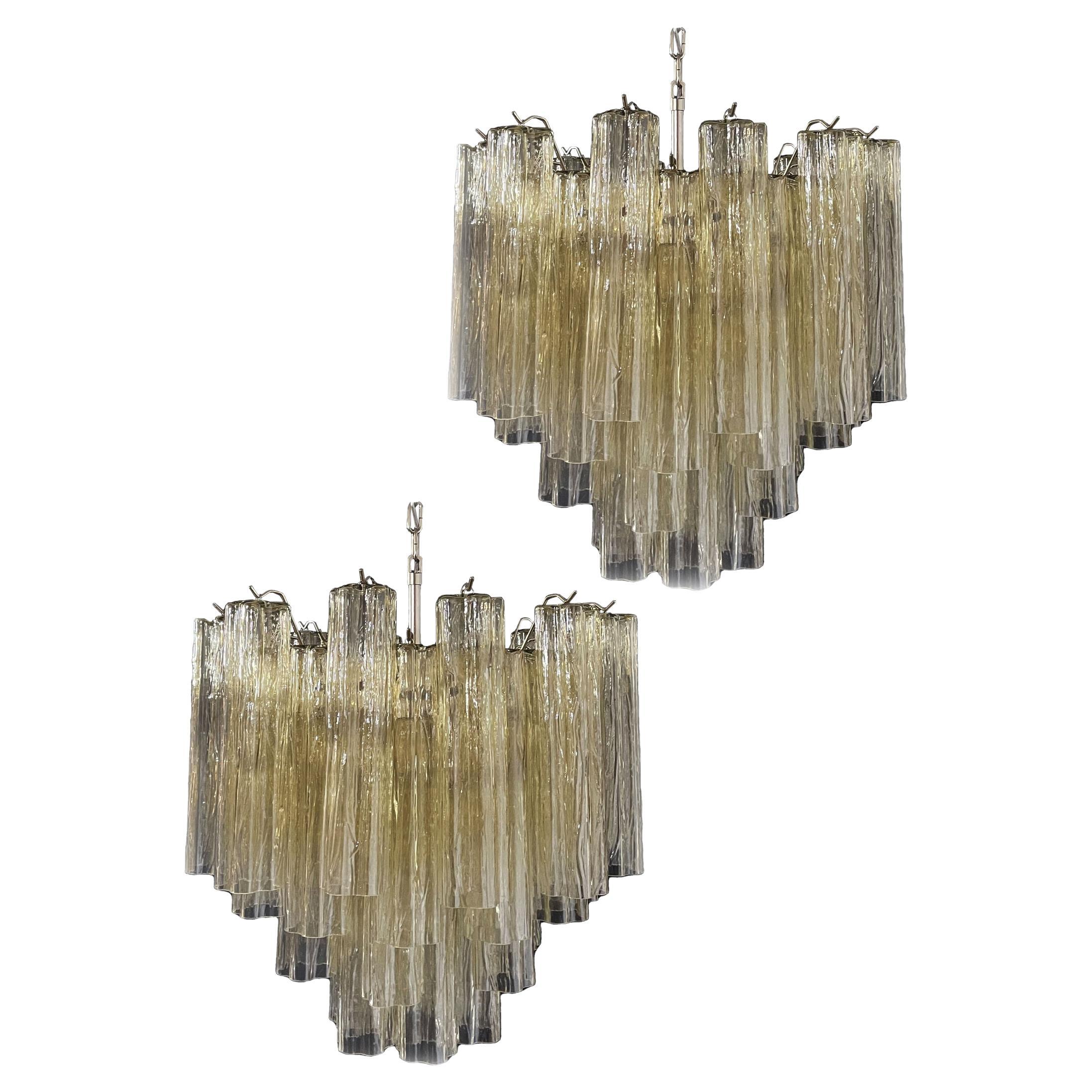 Beautiful Murano Glass Tube Chandeliers - 36 clear amber glass tube For Sale
