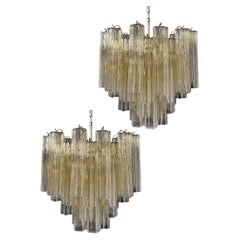 Vintage Beautiful Murano Glass Tube Chandeliers - 36 clear amber glass tube