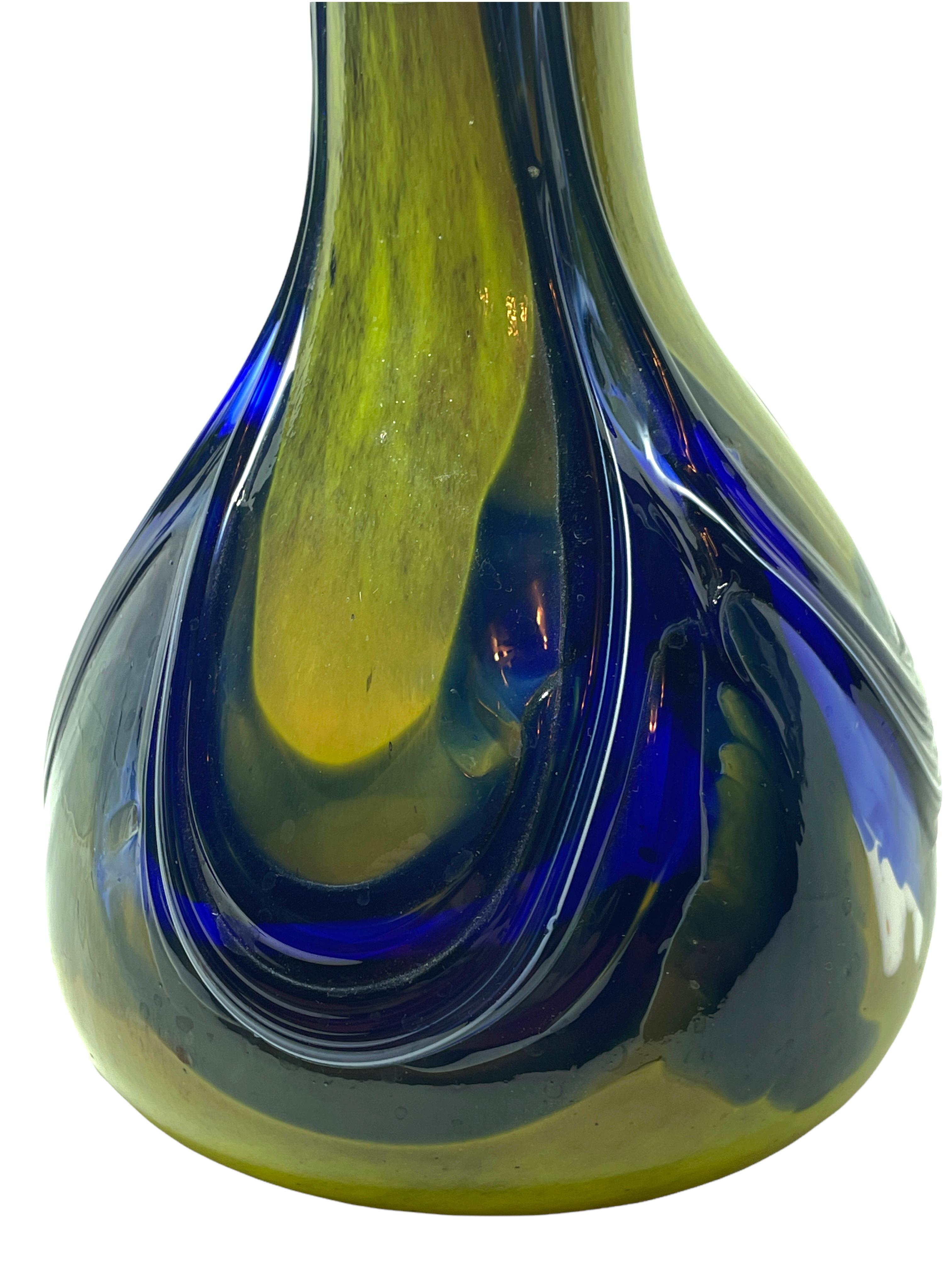 Hand-Crafted Beautiful Murano Glass Vase, Blue Green and White, Vintage Italy 1980s For Sale