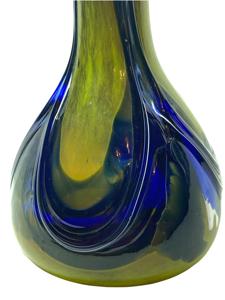 Beautiful Murano Glass Vase, Blue Green and White, Vintage Italy 1980s