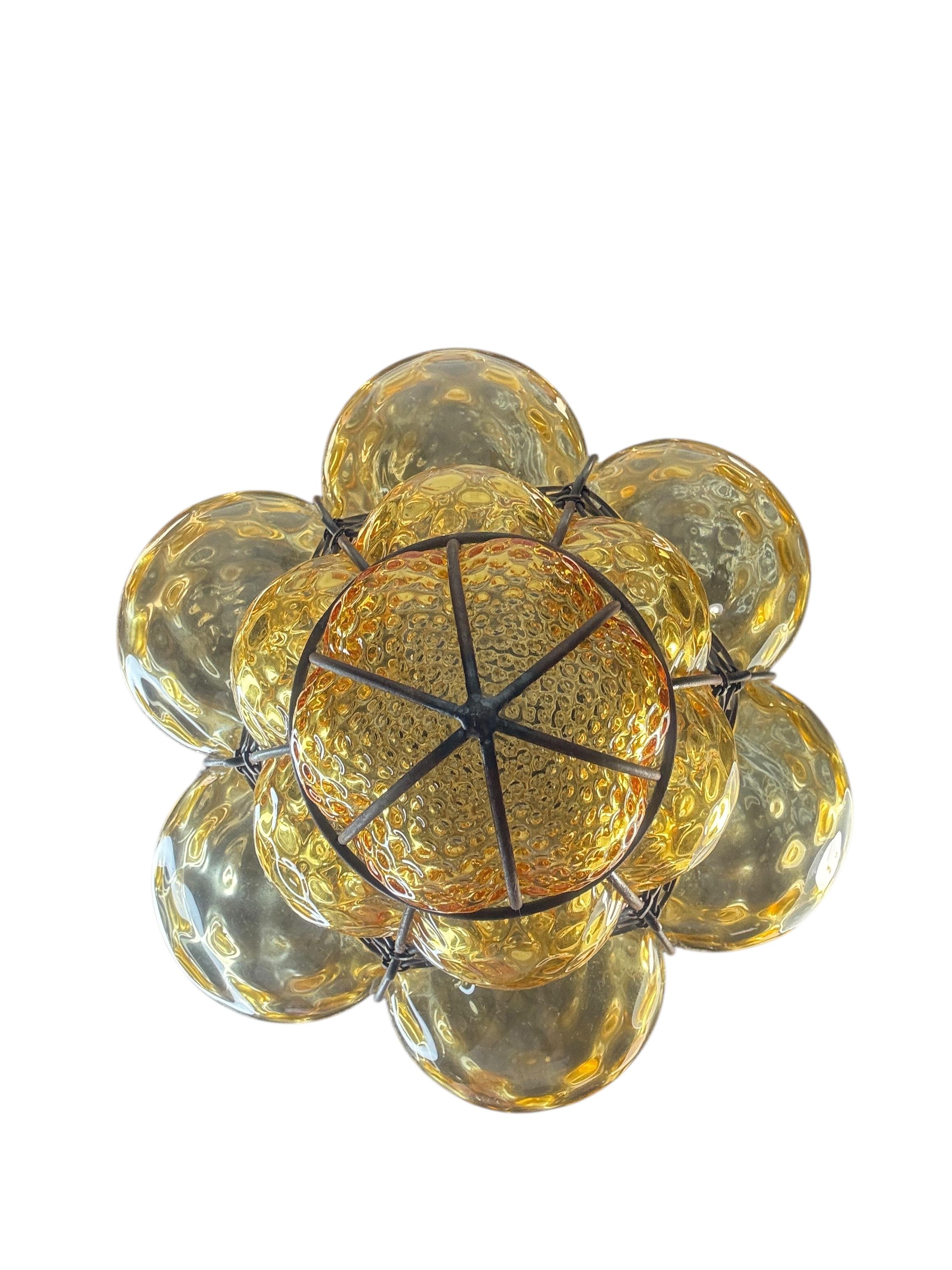 Milieu du XXe siècle Vintage Murano Fer Caged Amber Bubble Glass Suspension Light 1960s Italy vintage en vente