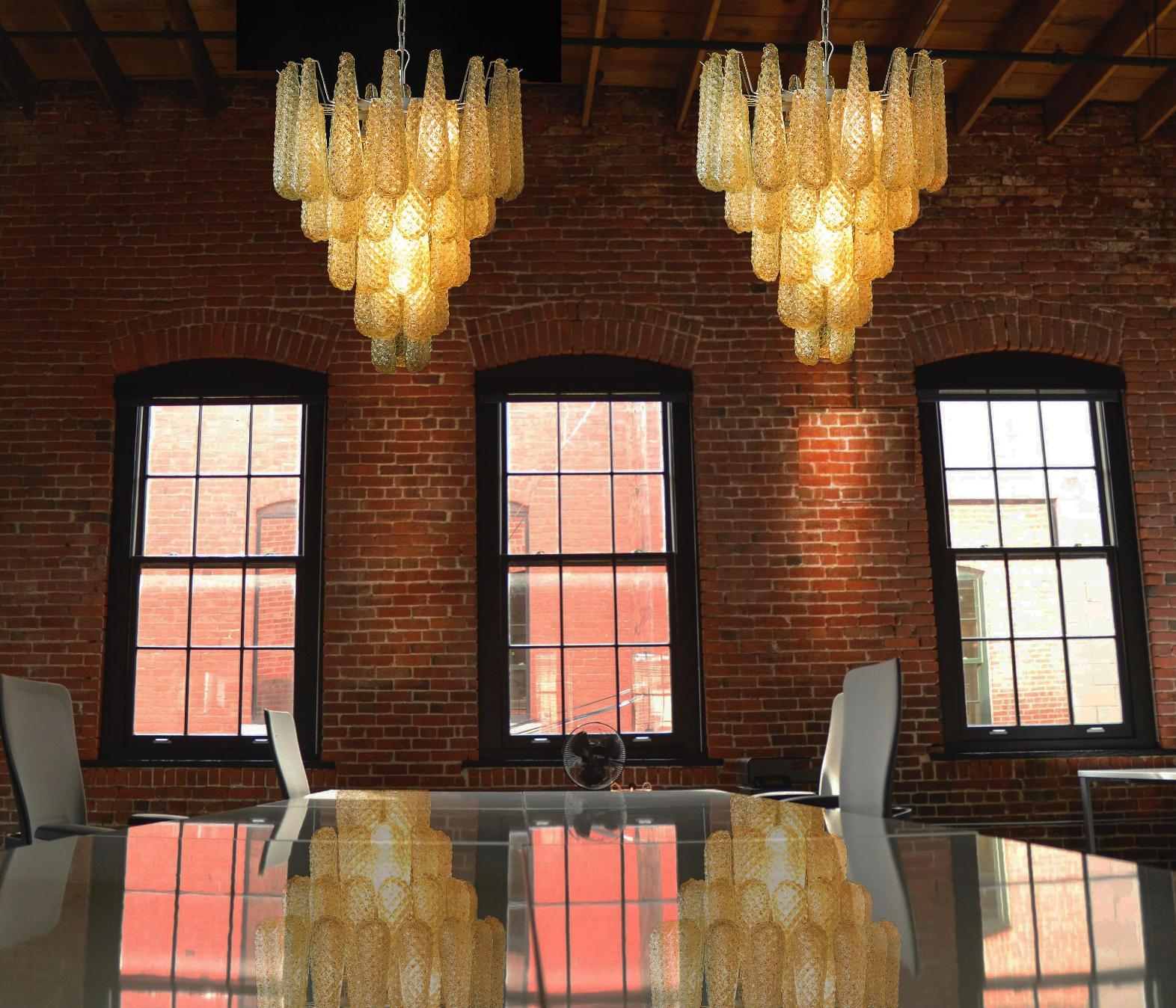 Late 20th Century Beautiful Murano Trio Amber Drops Chandeliers For Sale