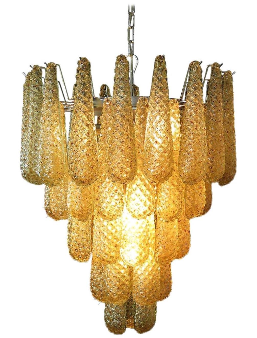 Metal Beautiful Murano Trio Amber Drops Chandeliers For Sale