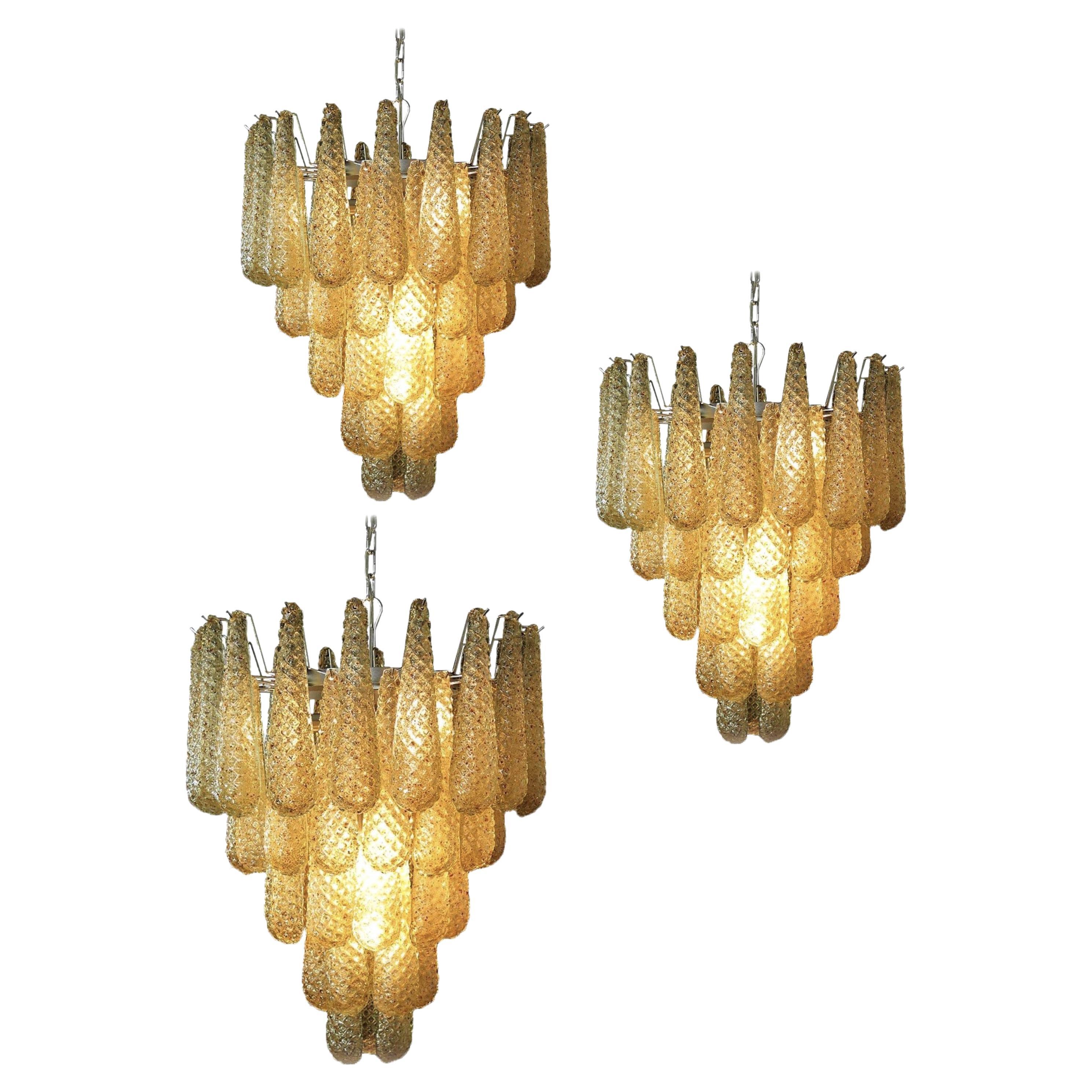 Beautiful Murano Trio Amber Drops Chandeliers For Sale