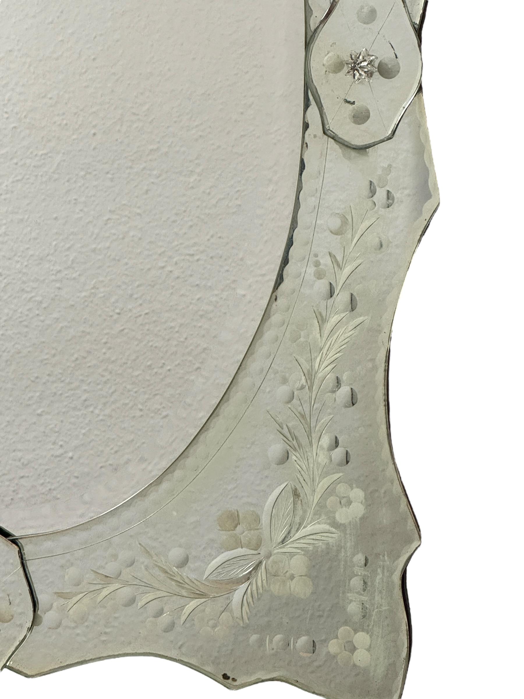 Italian Beautiful Murano Venetian Venice Glass Wall Mirror, Italy 1950s