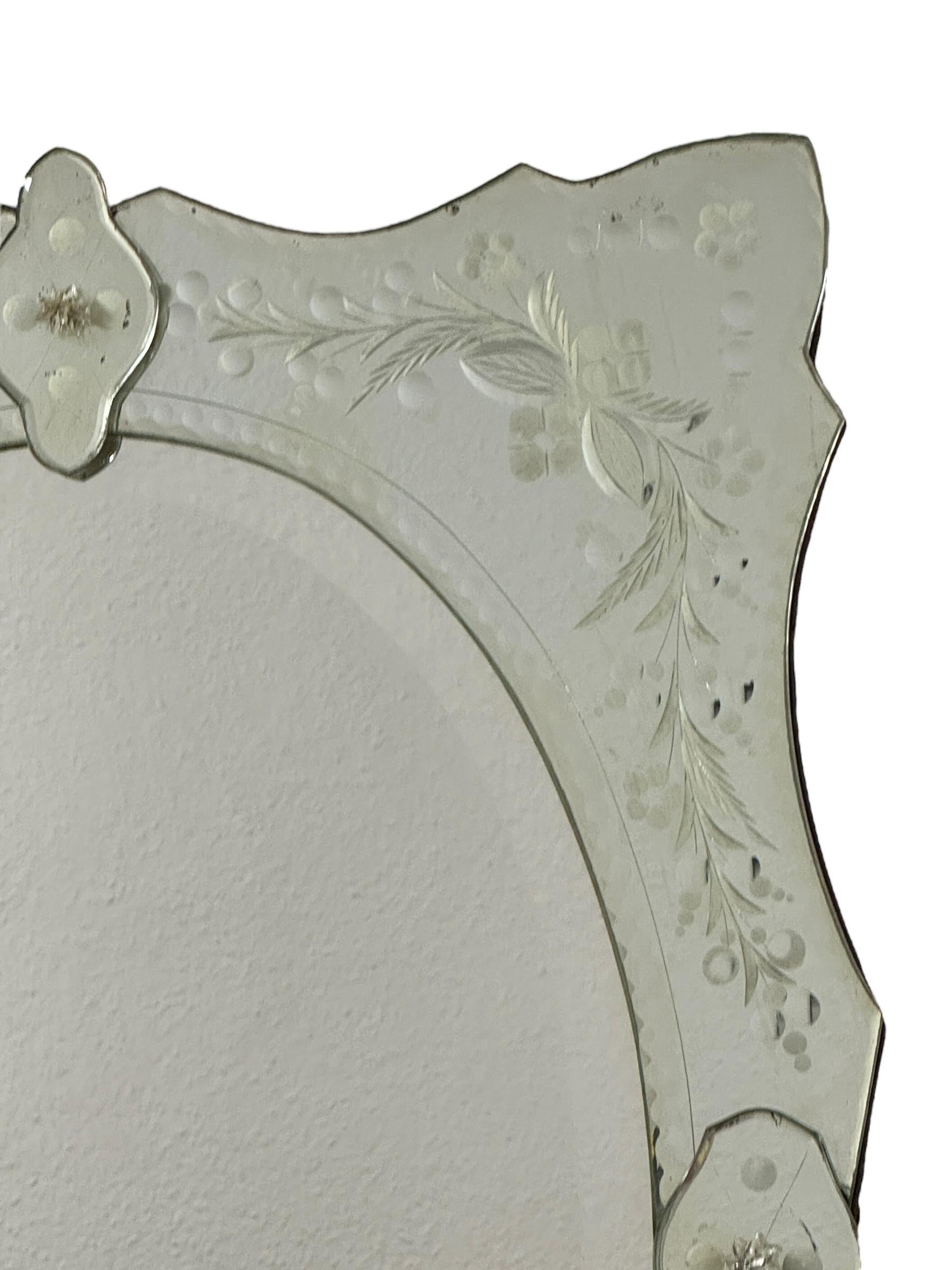 Mid-20th Century Beautiful Murano Venetian Venice Glass Wall Mirror, Italy 1950s